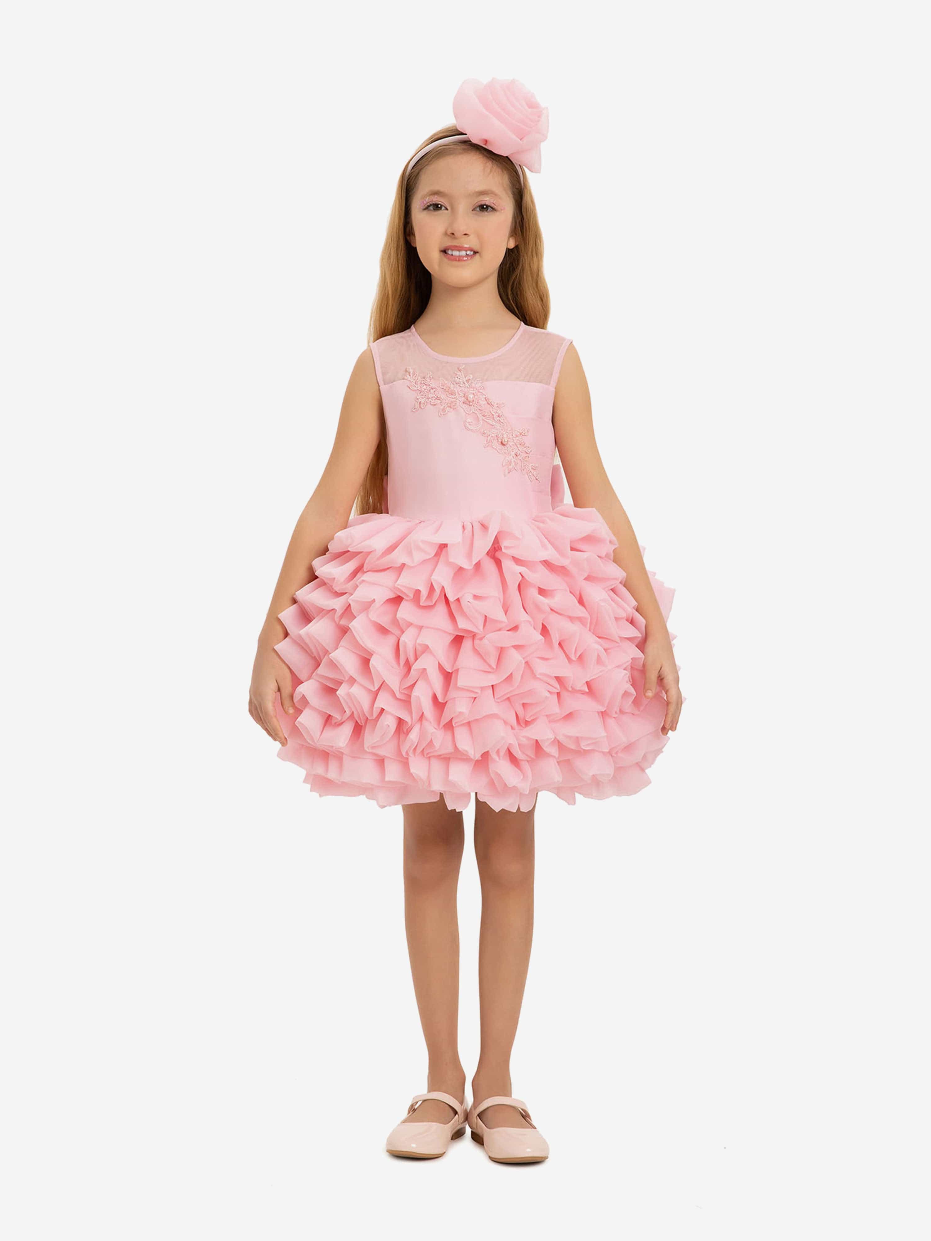 DRESS & Fleur Girls Pink Lace Organza Dress with Matching Headband