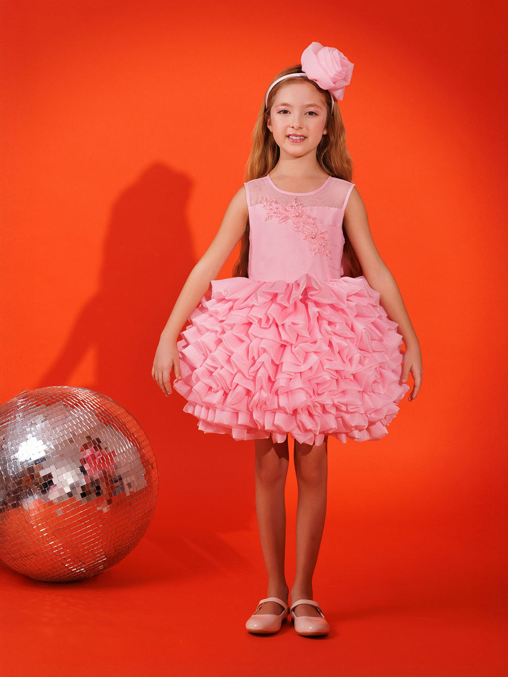 DRESS & Fleur Girls Pink Lace Organza Dress with Matching Headband