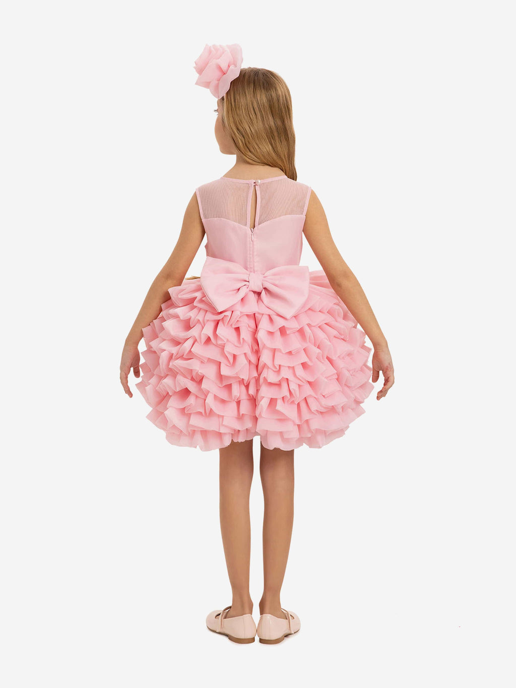 DRESS & Fleur Girls Pink Lace Organza Dress with Matching Headband