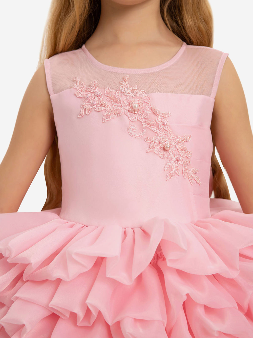 DRESS & Fleur Girls Pink Lace Organza Dress with Matching Headband