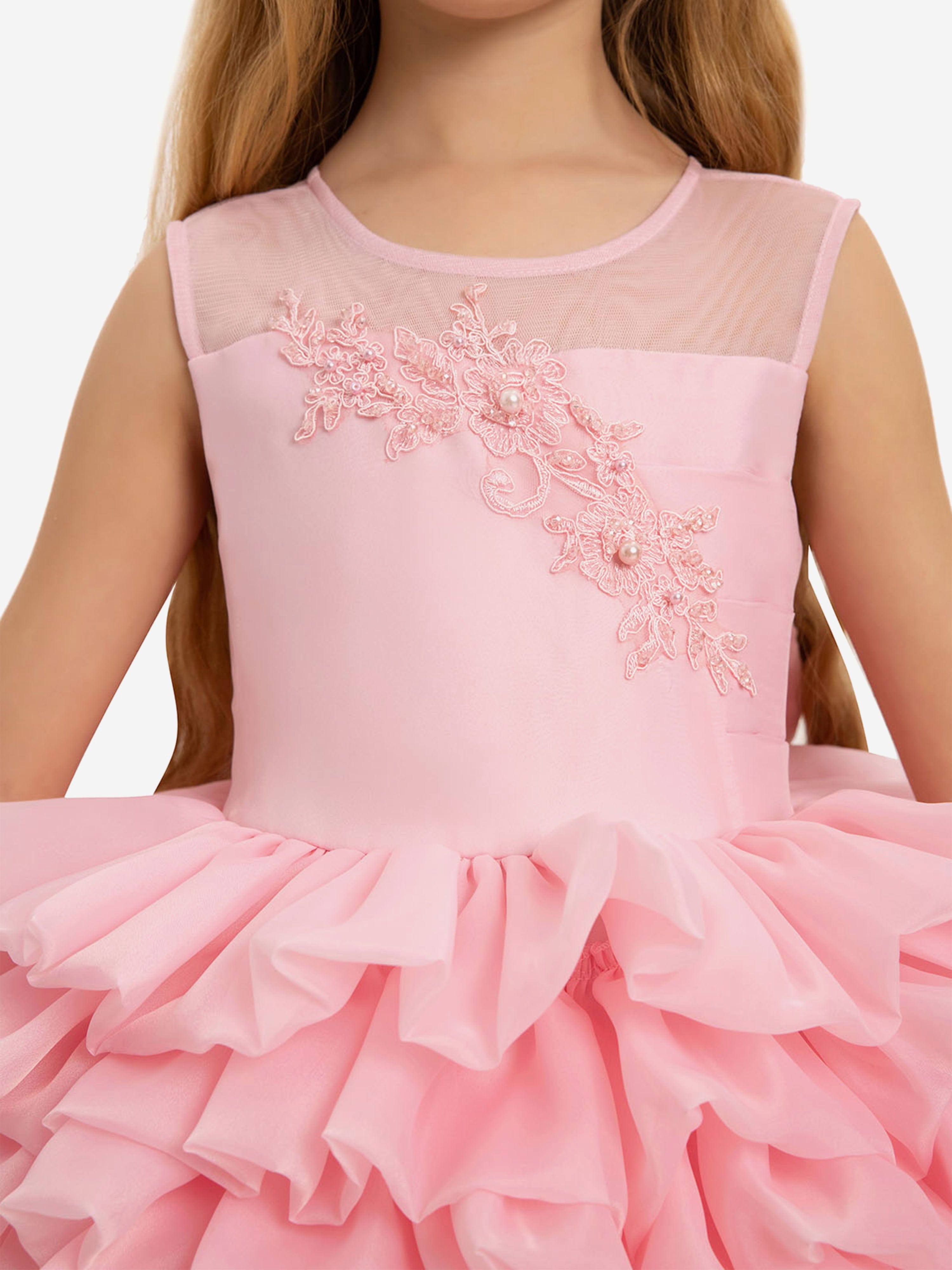 DRESS & Fleur Girls Pink Lace Organza Dress with Matching Headband
