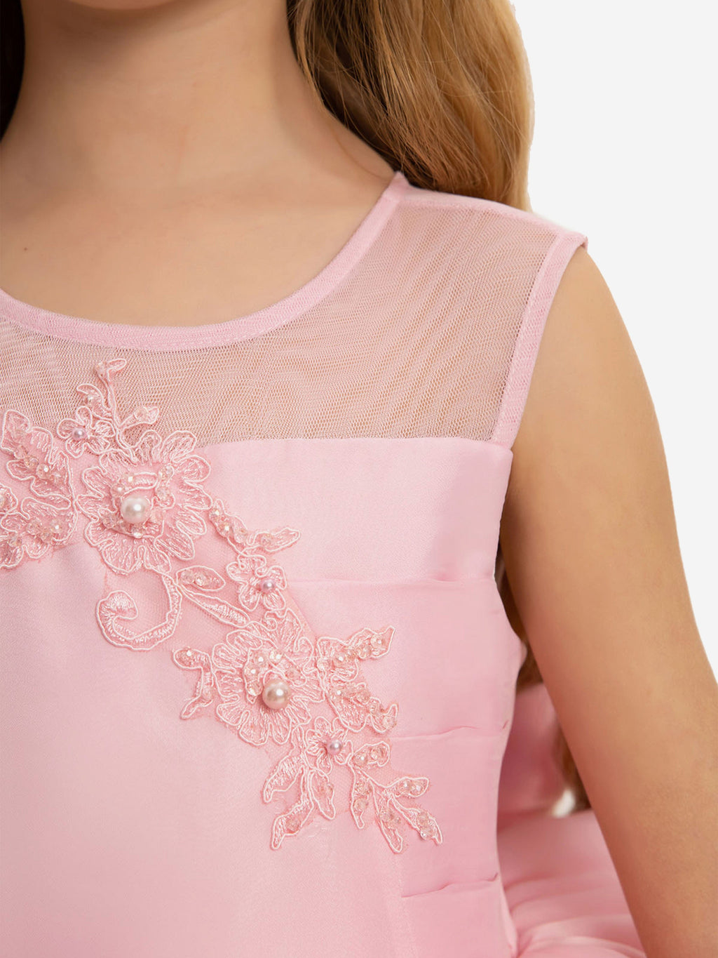 DRESS & Fleur Girls Pink Lace Organza Dress with Matching Headband