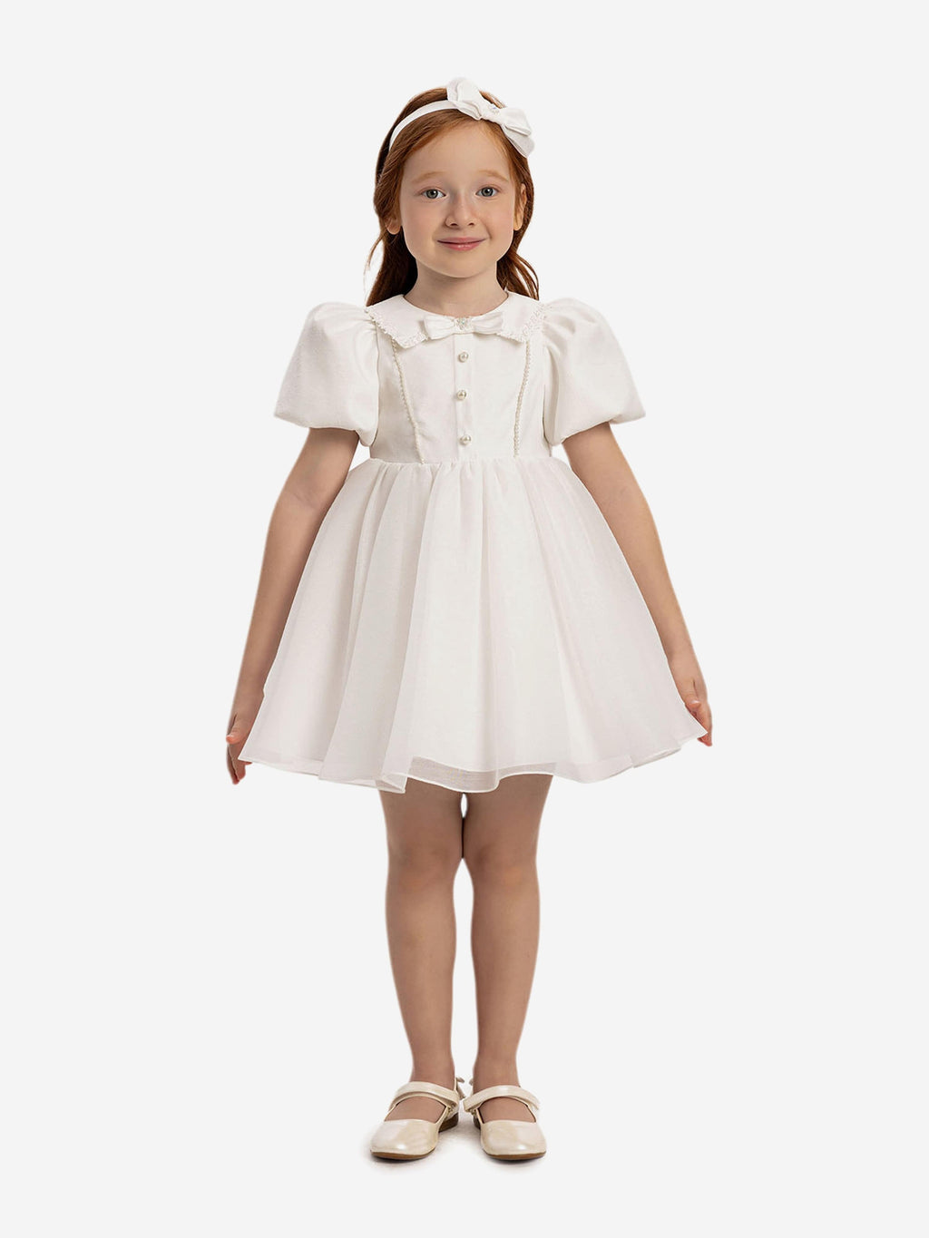 DRESS & Fleur Baby Girls Pearl Detail Lace Dress with Headband - White