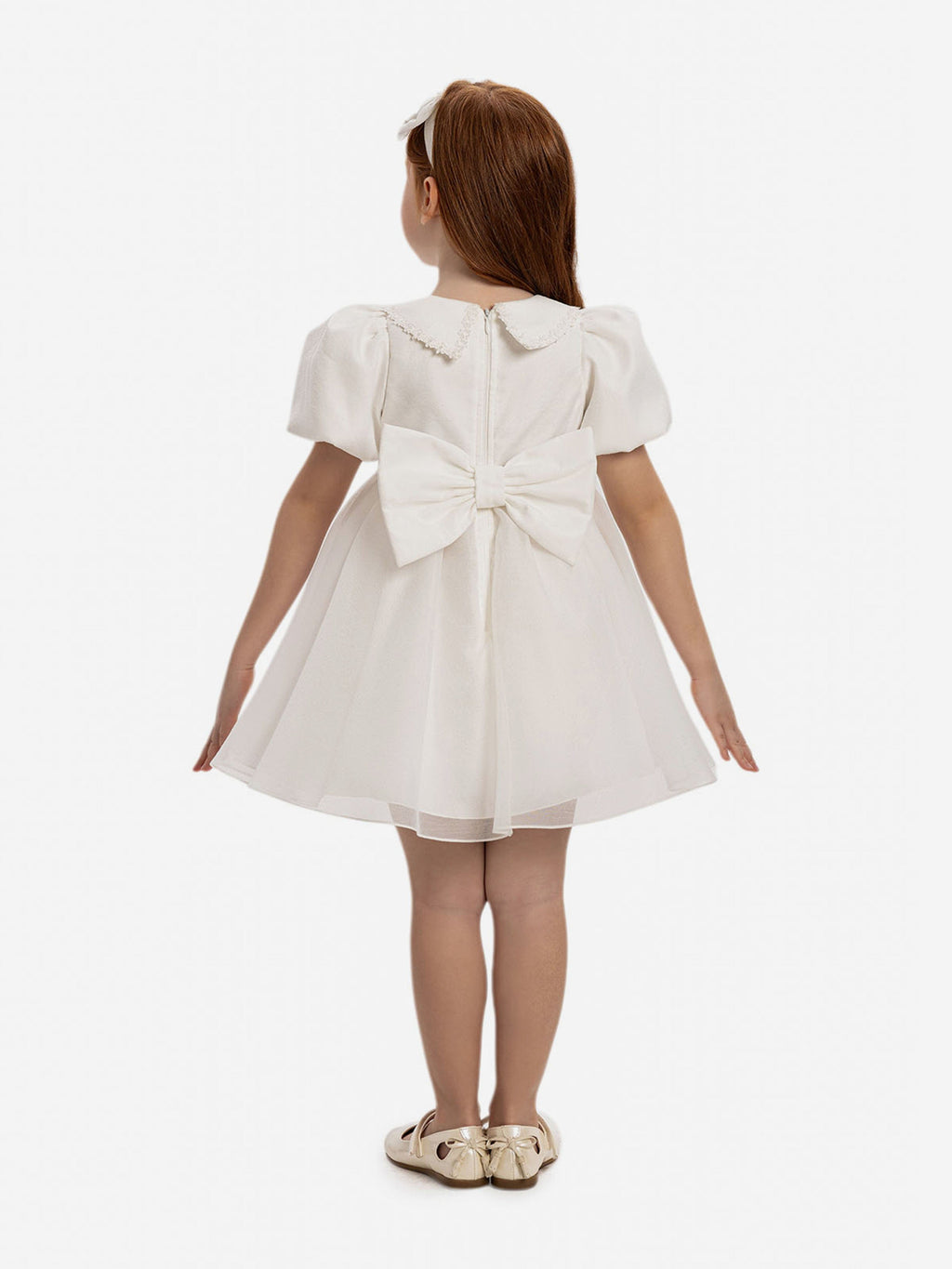 DRESS & Fleur Baby Girls Pearl Detail Lace Dress with Headband - White