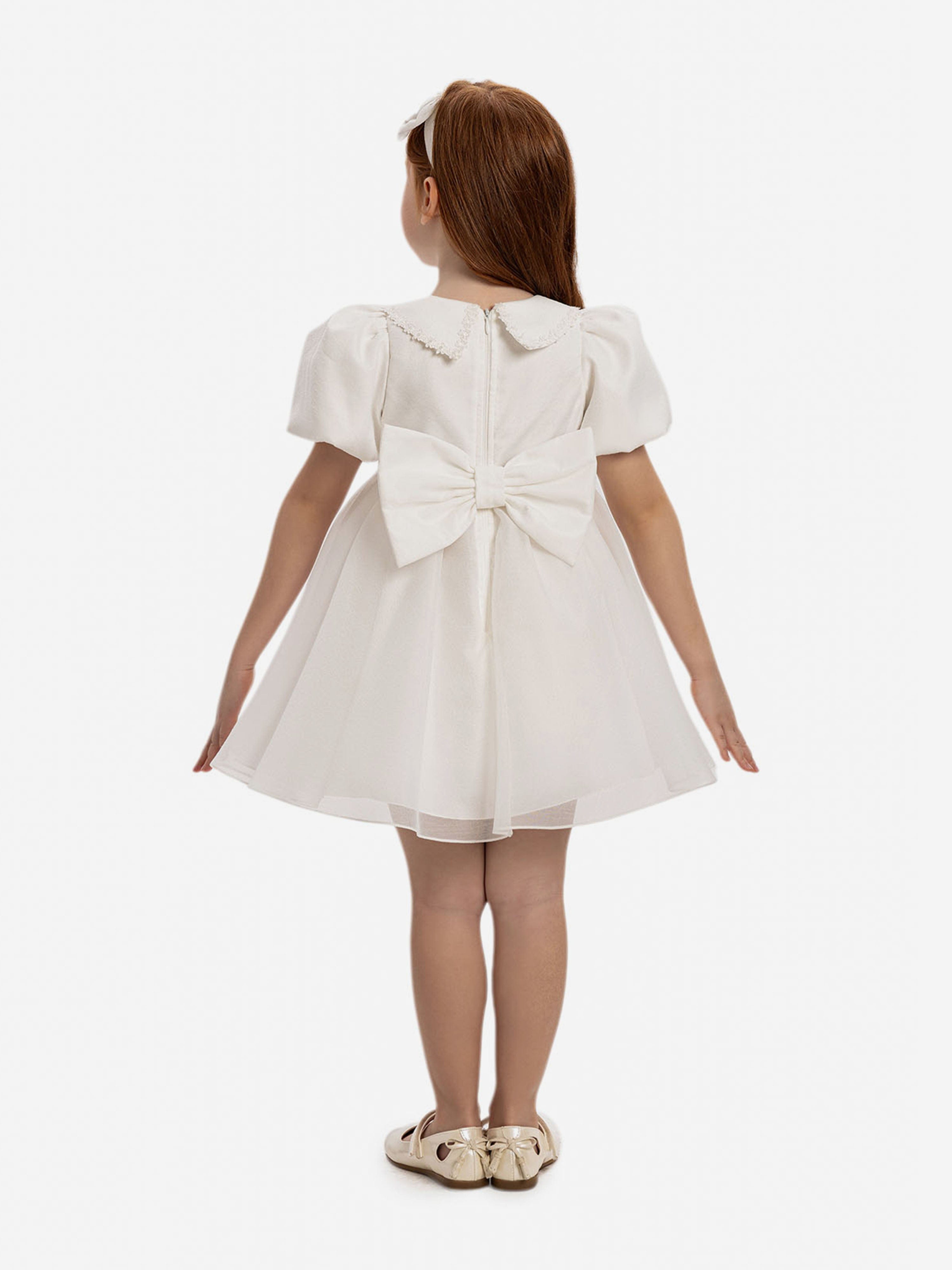 DRESS & Fleur Baby Girls Pearl Detail Lace Dress with Headband - White