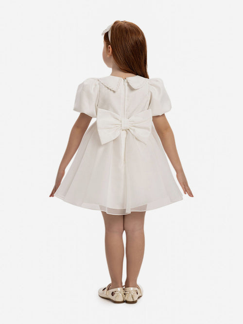 DRESS & Fleur Baby Girls Pearl Detail Lace Dress with Headband - White