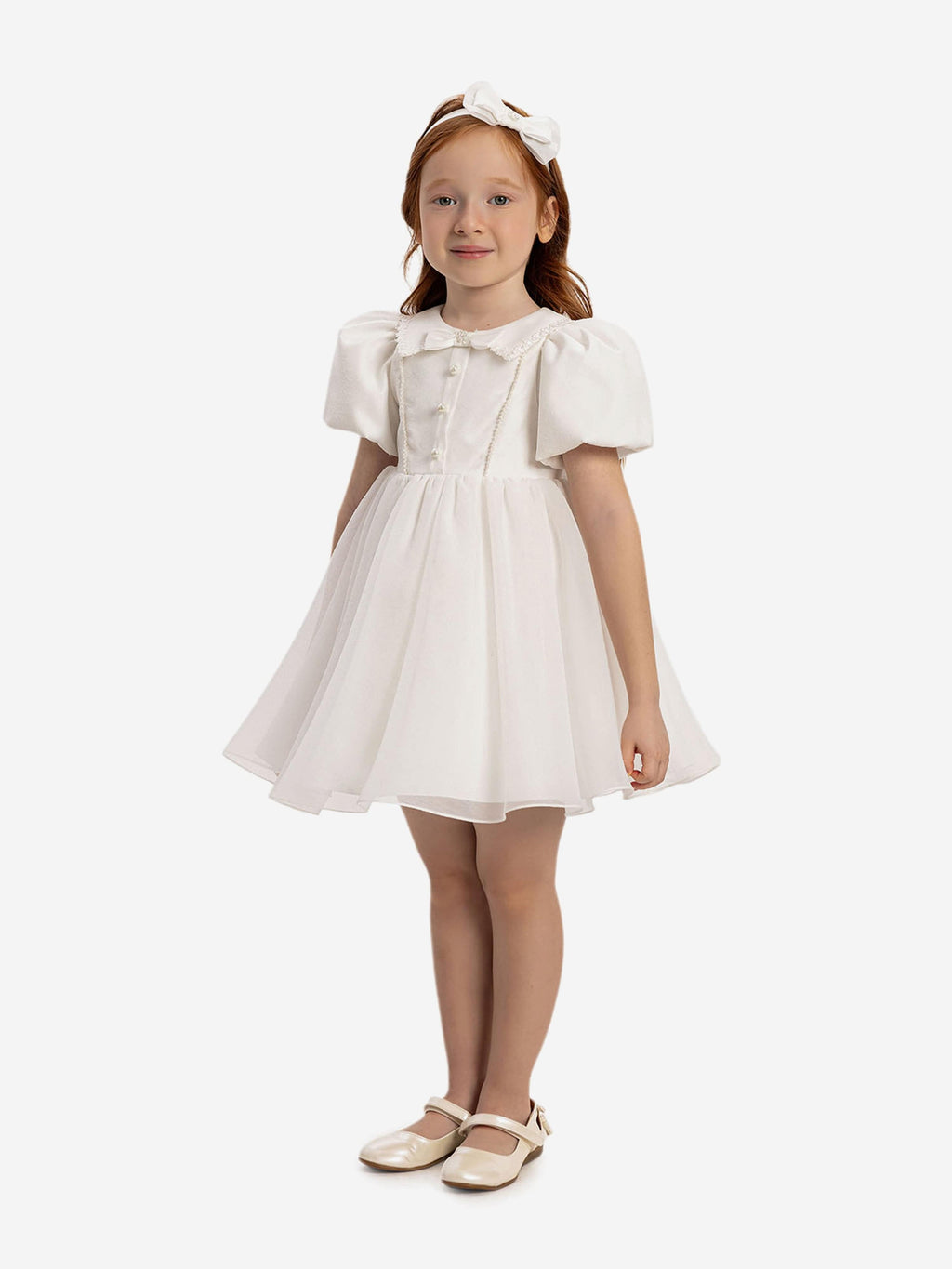 DRESS & Fleur Baby Girls Pearl Detail Lace Dress with Headband - White