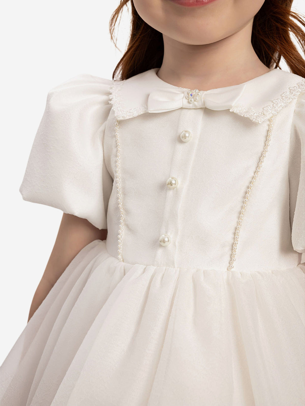 DRESS & Fleur Baby Girls Pearl Detail Lace Dress with Headband - White