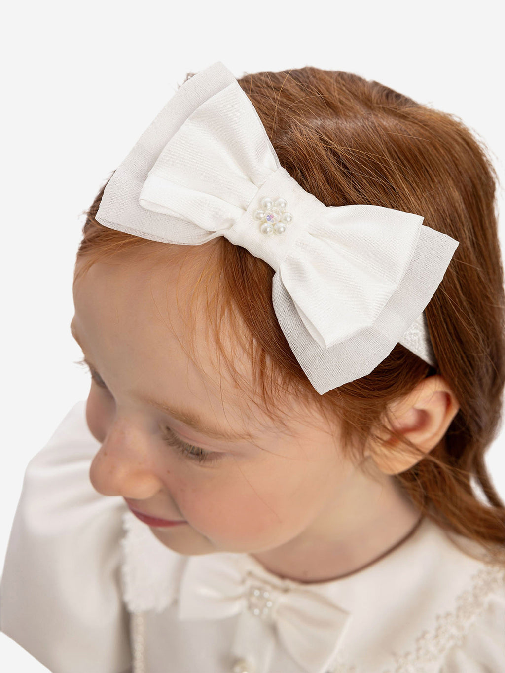 DRESS & Fleur Baby Girls Pearl Detail Lace Dress with Headband - White