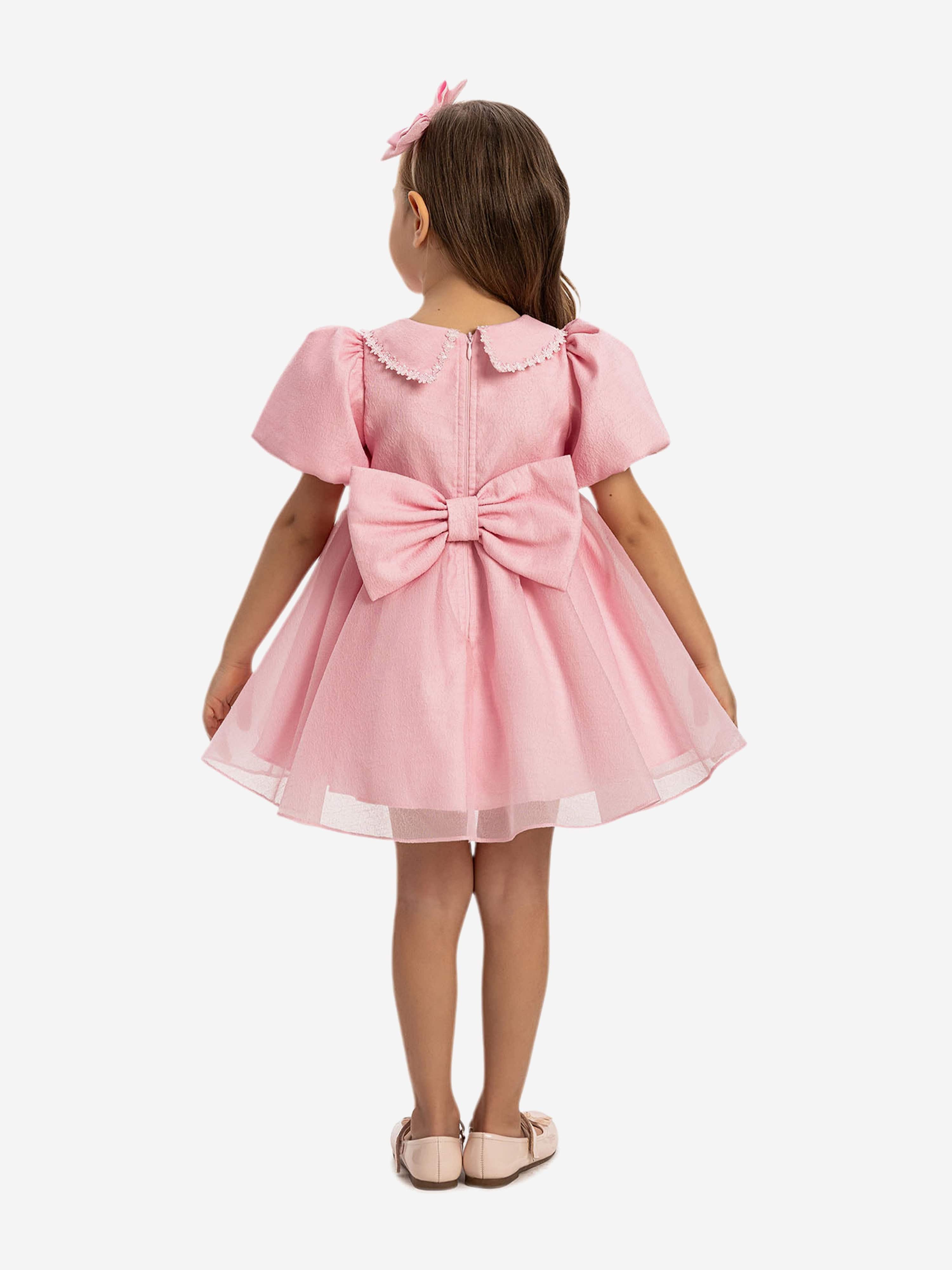 DRESS & Fleur Baby Girls Pearl Detail Lace Dress with Headband - Pink