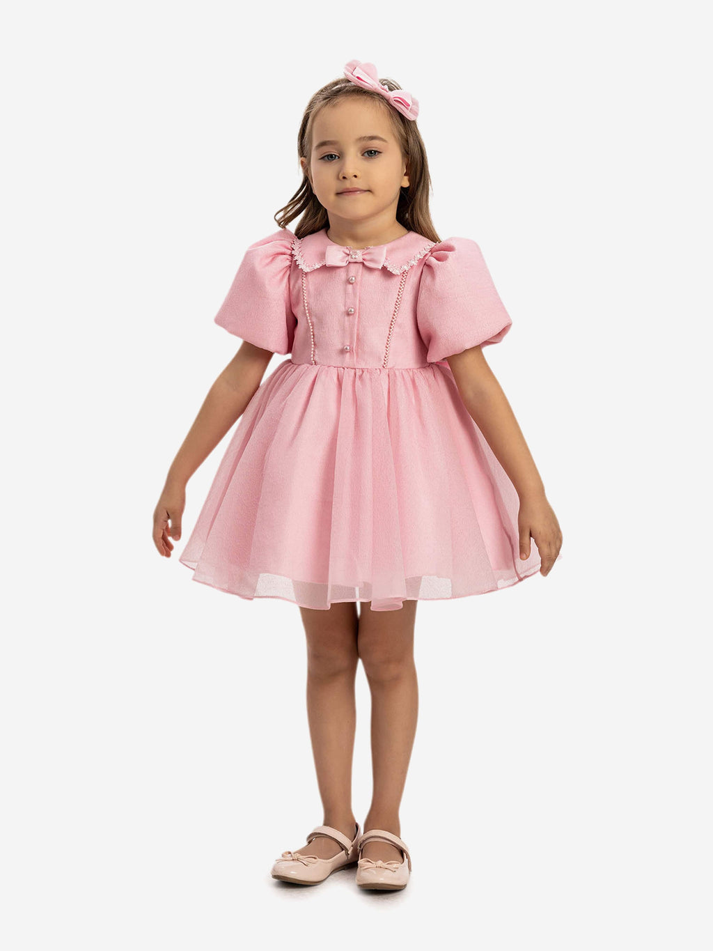 DRESS & Fleur Baby Girls Pearl Detail Lace Dress with Headband - Pink