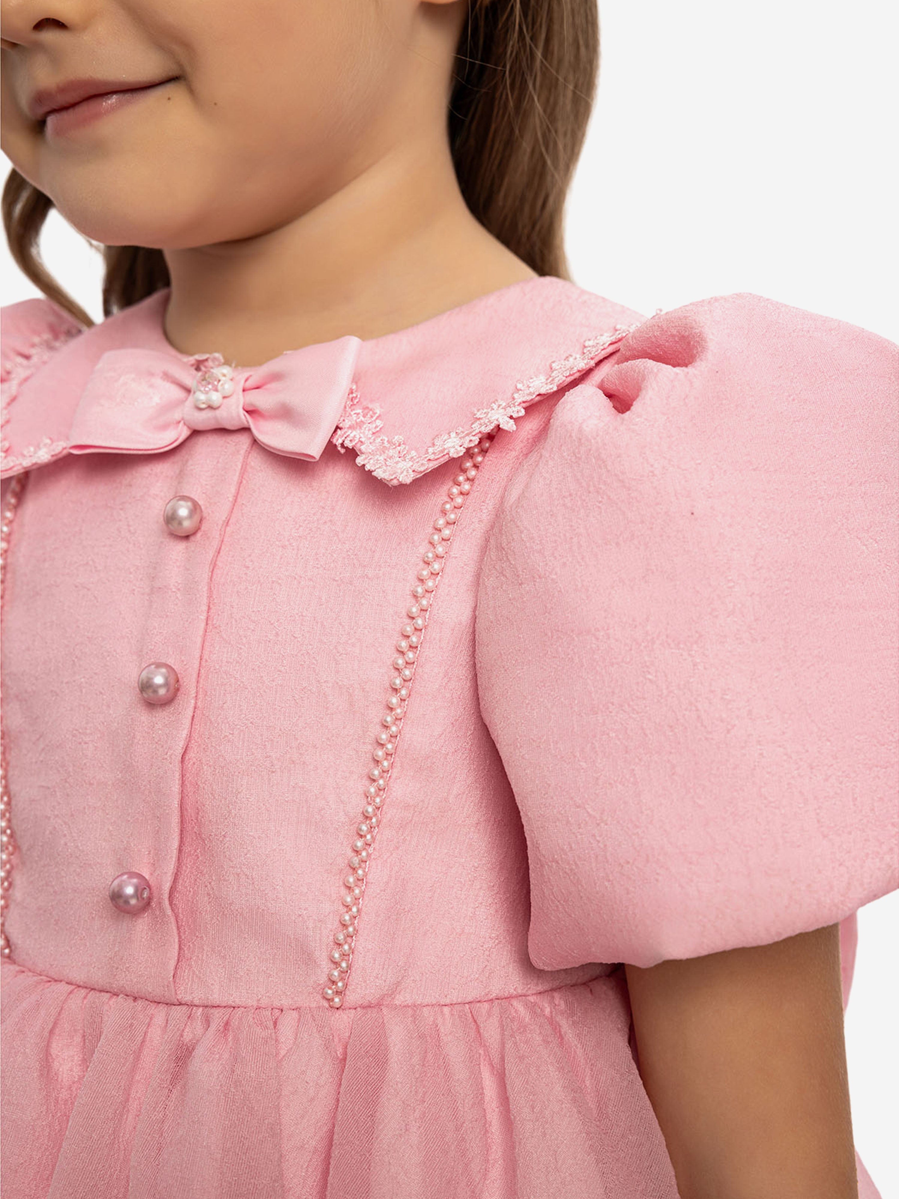 DRESS & Fleur Baby Girls Pearl Detail Lace Dress with Headband - Pink