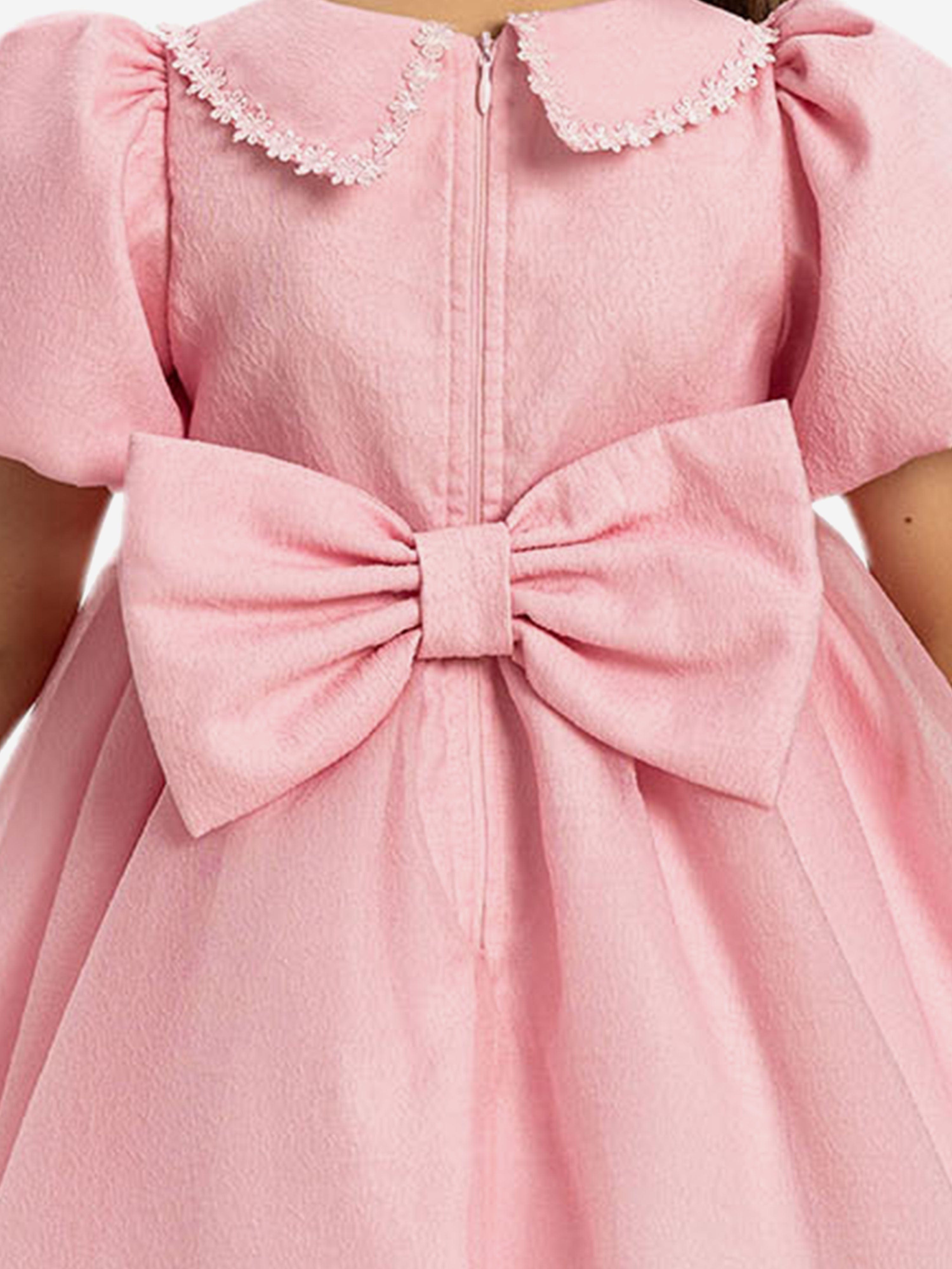 DRESS & Fleur Baby Girls Pearl Detail Lace Dress with Headband - Pink