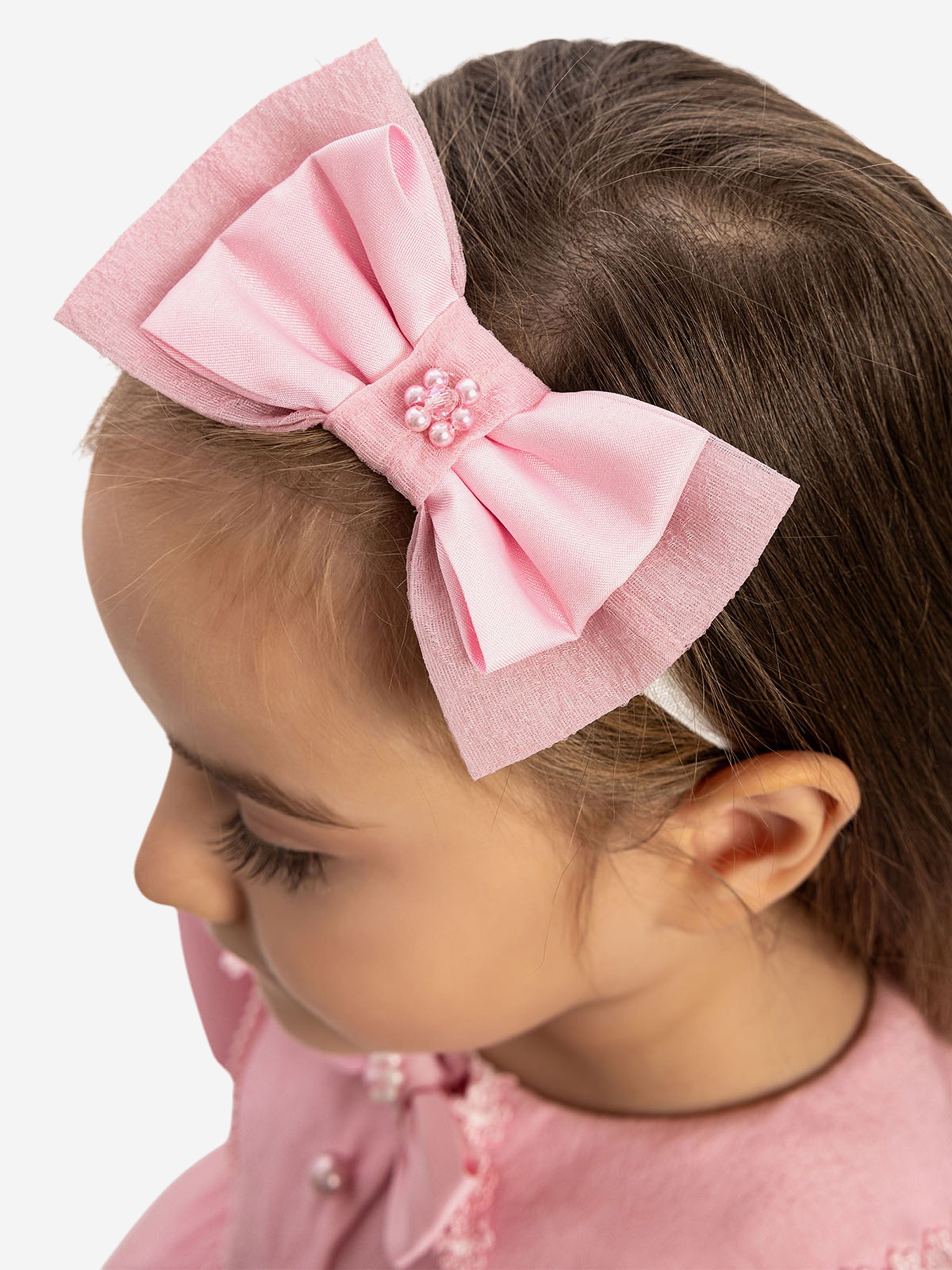 DRESS & Fleur Baby Girls Pearl Detail Lace Dress with Headband - Pink