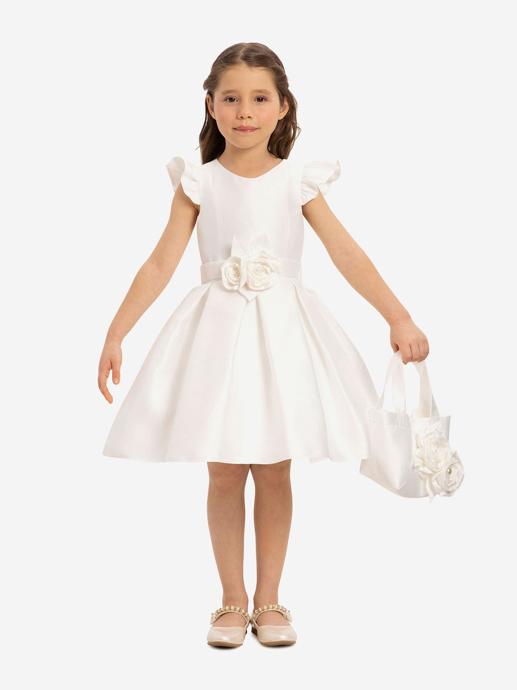 DRESS & Fleur Girls White Sleeveless Dress with Matching Floral Bag