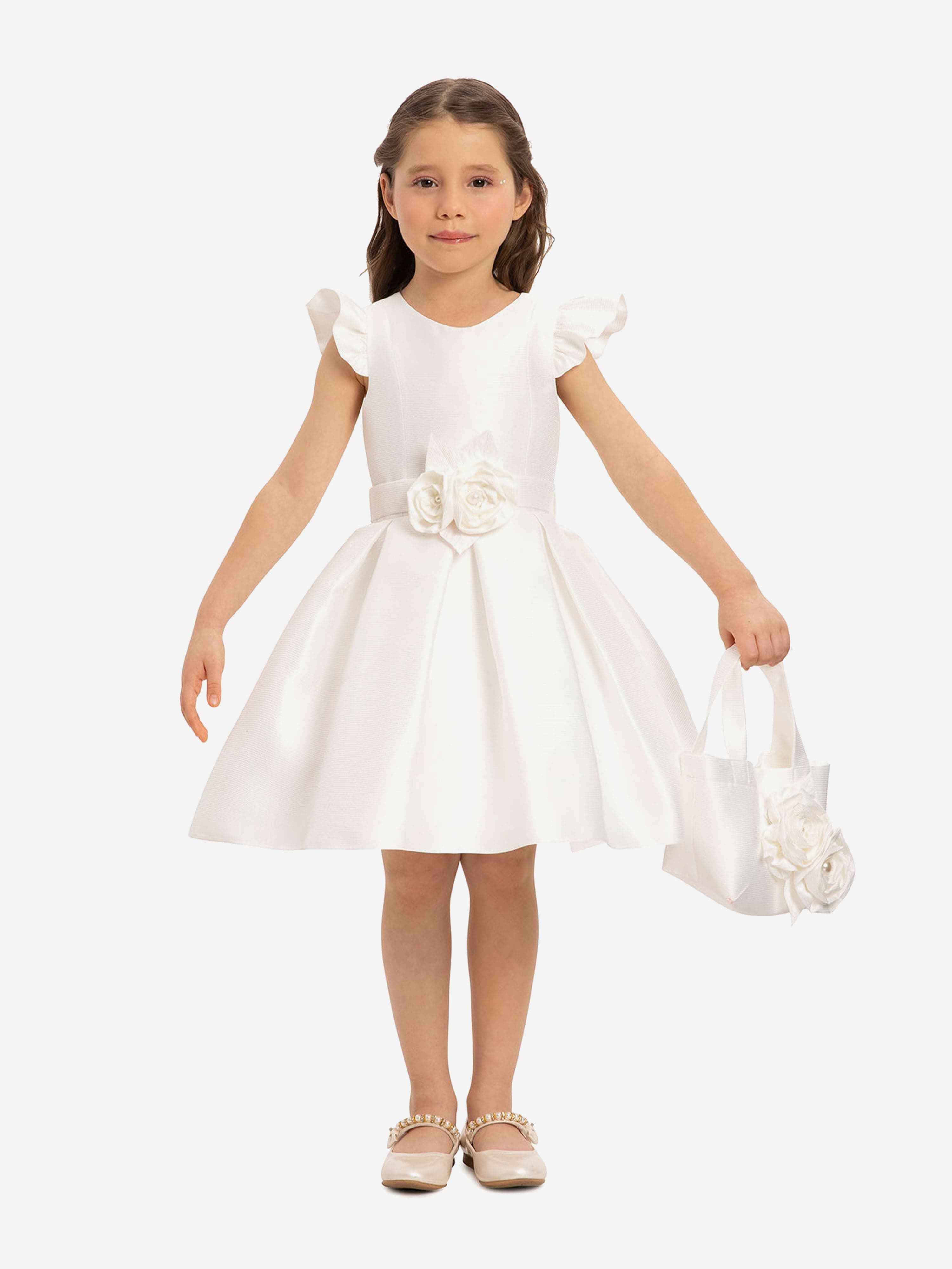 DRESS & Fleur Girls White Sleeveless Dress with Matching Floral Bag