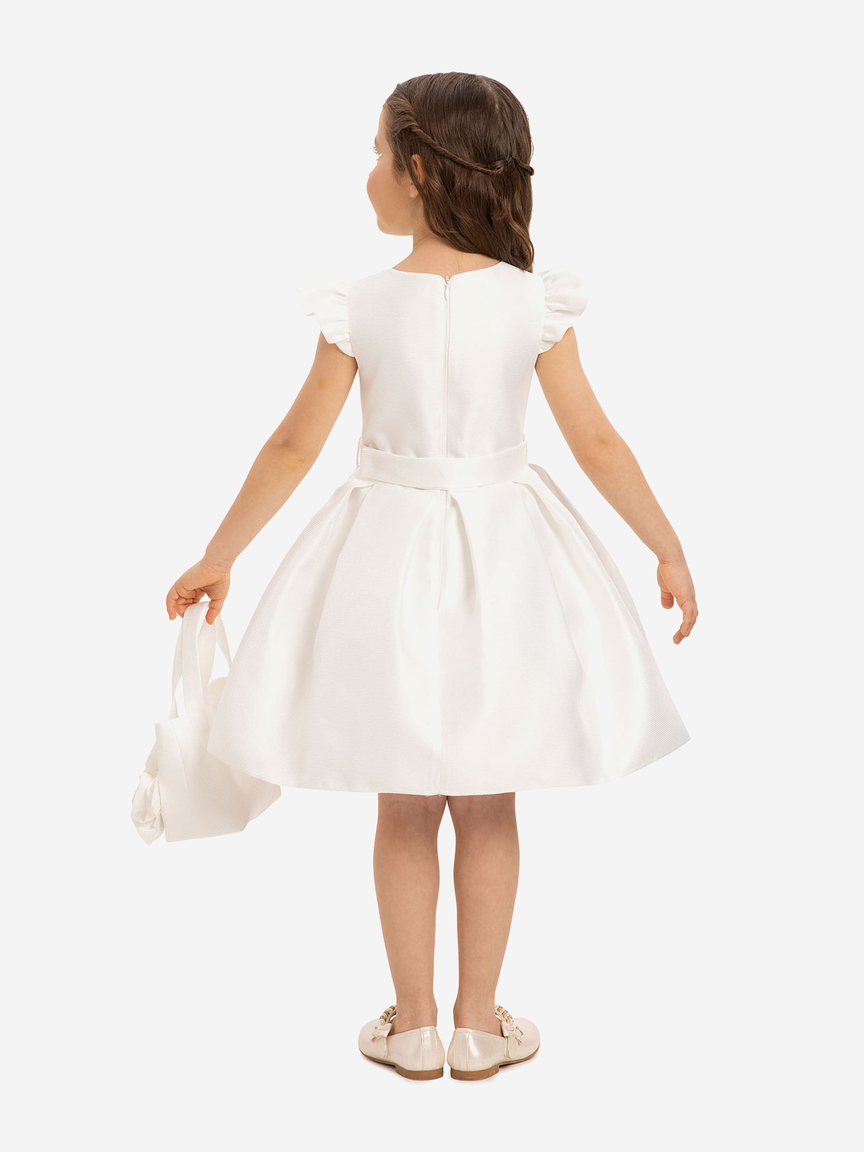 DRESS & Fleur Girls White Sleeveless Dress with Matching Floral Bag