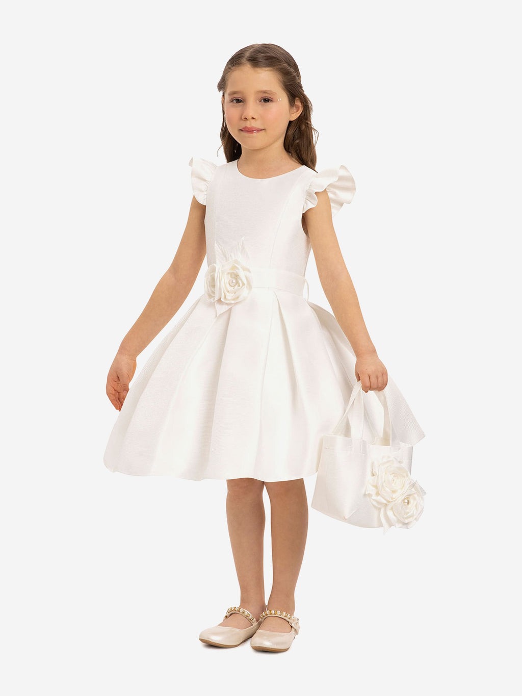 DRESS & Fleur Girls White Sleeveless Dress with Matching Floral Bag