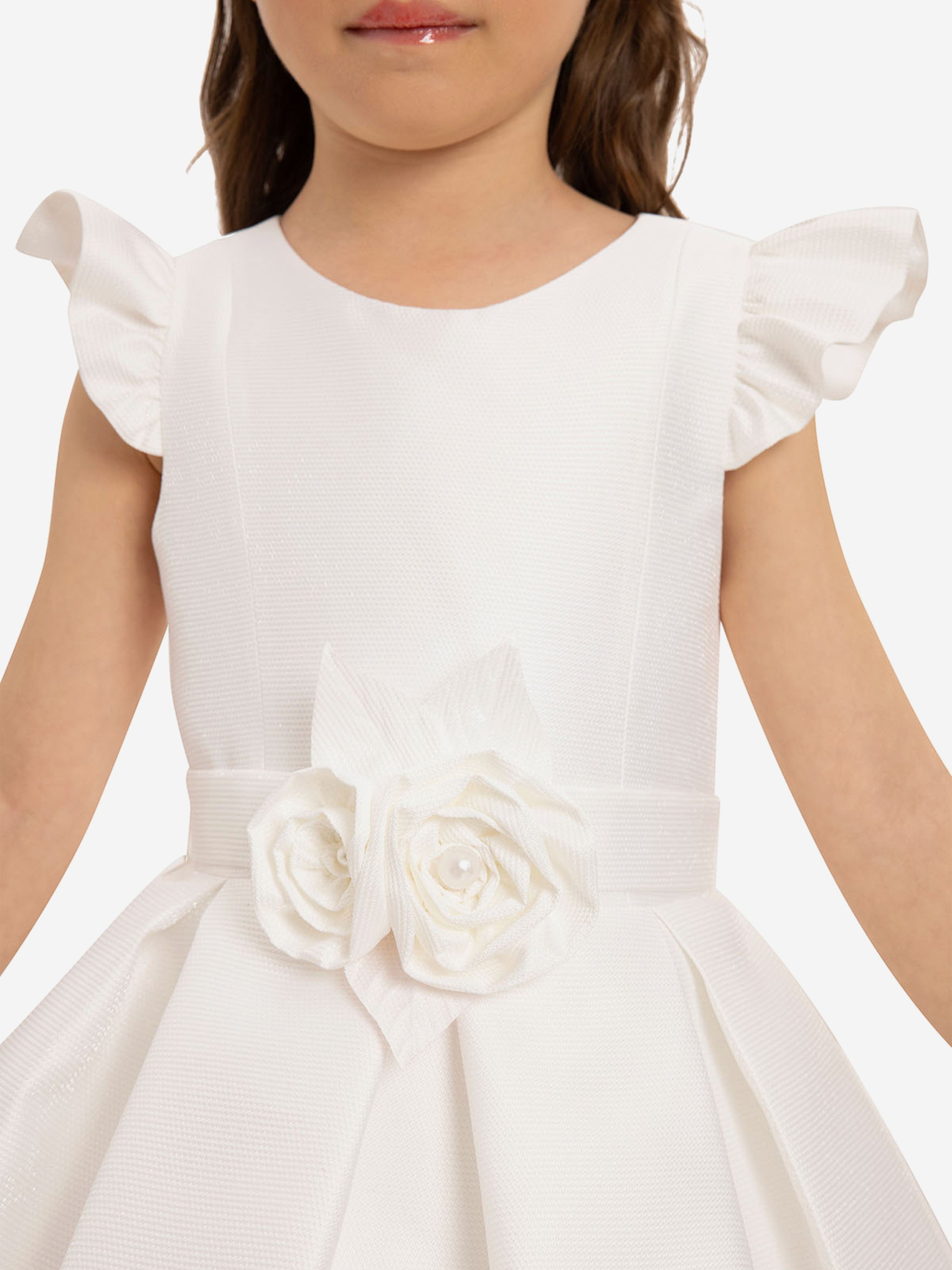 DRESS & Fleur Girls White Sleeveless Dress with Matching Floral Bag
