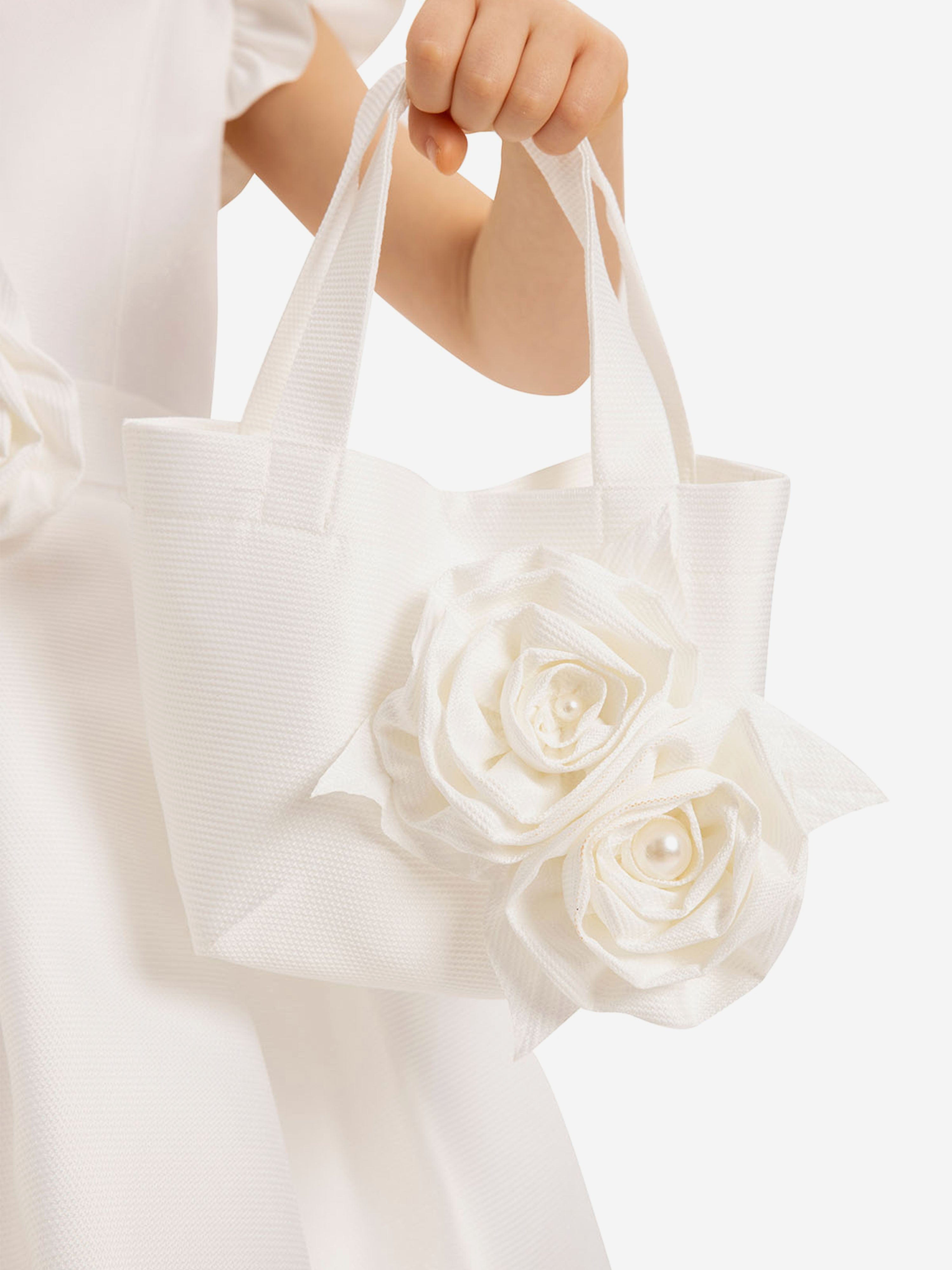 DRESS & Fleur Girls White Sleeveless Dress with Matching Floral Bag