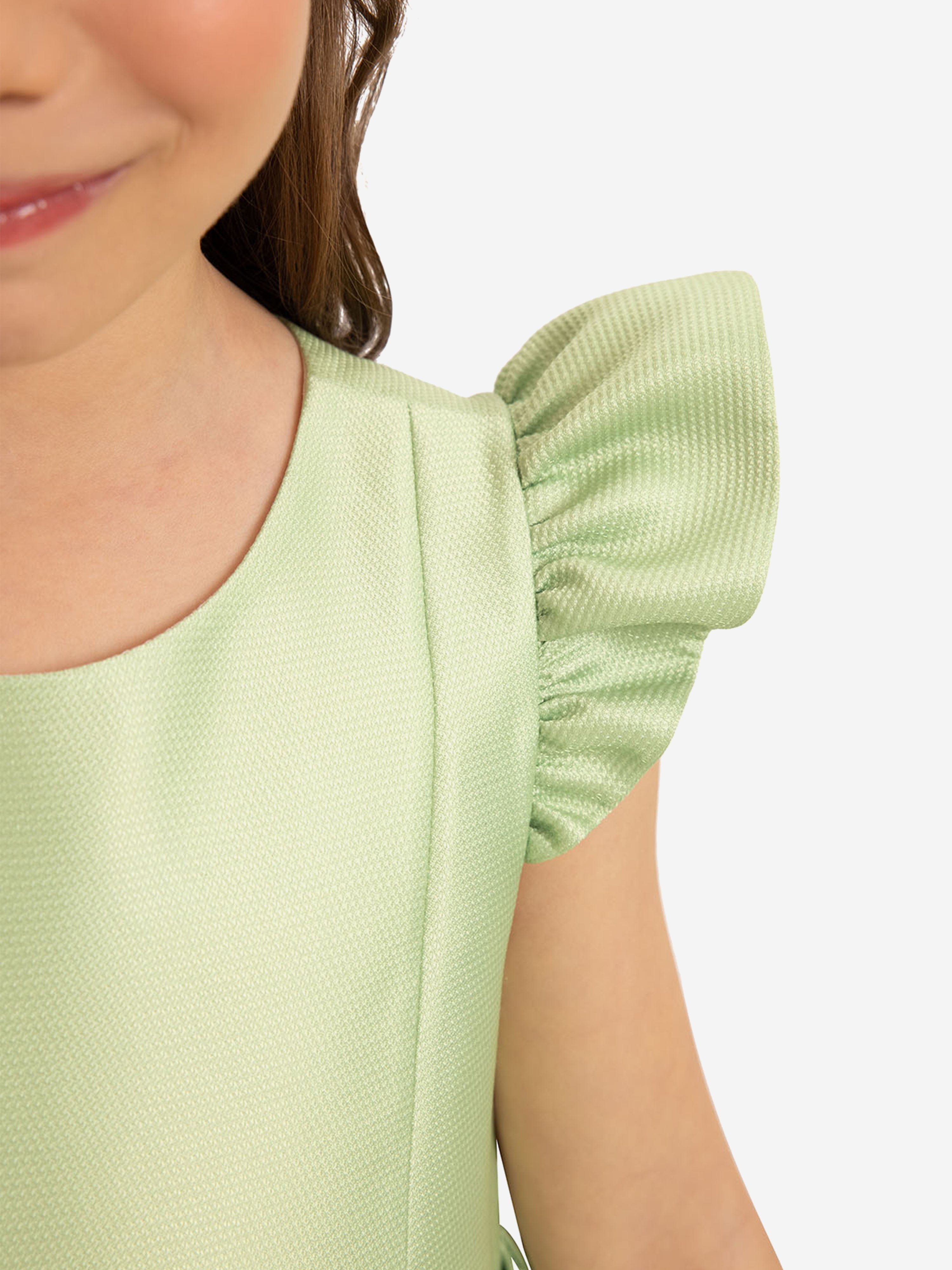DRESS & Fleur Girls Green Floral Dress with Matching Bag and Pearls