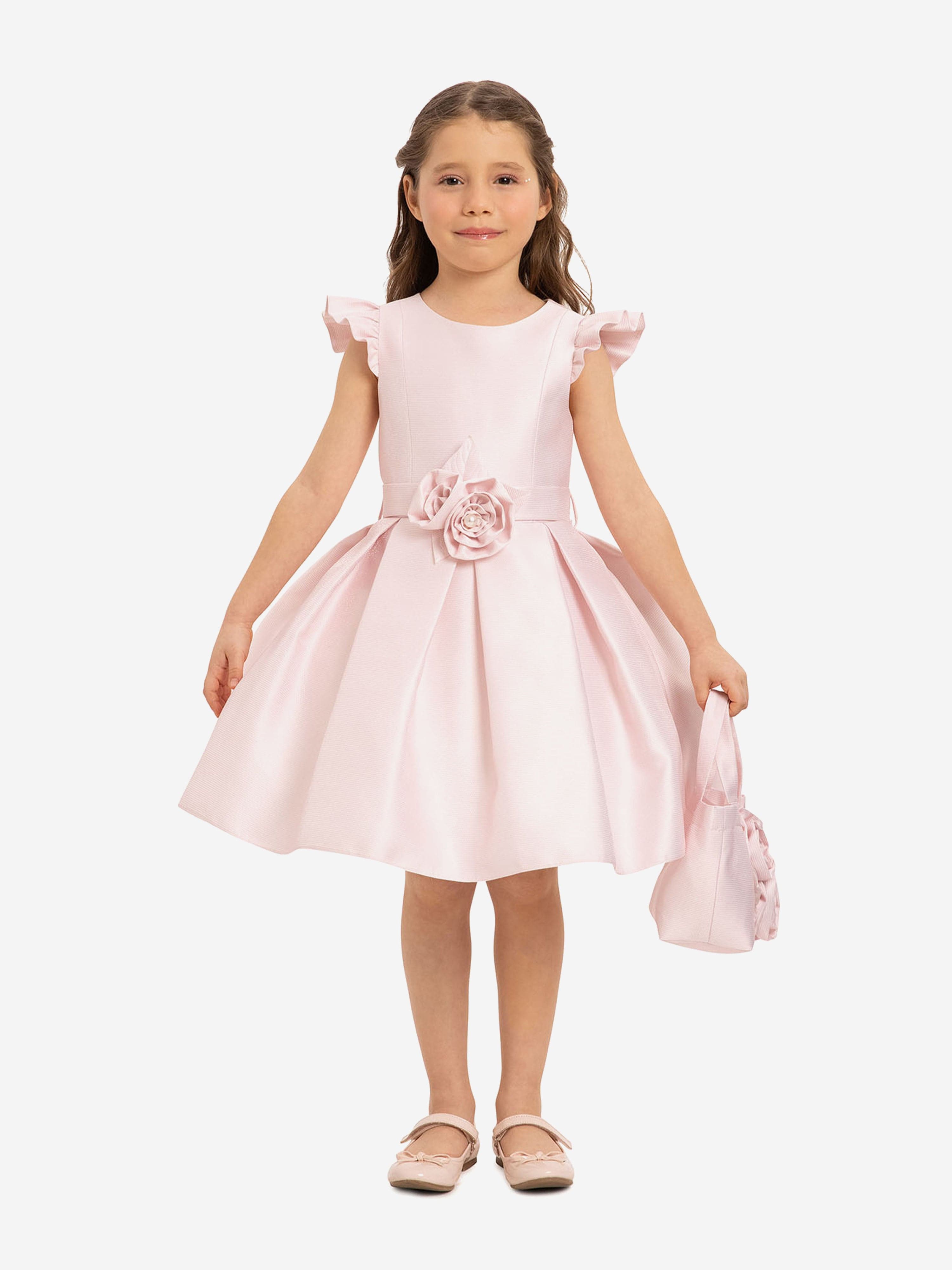 DRESS & Fleur Girls Pink Sleeveless Dress with Matching Floral Bag