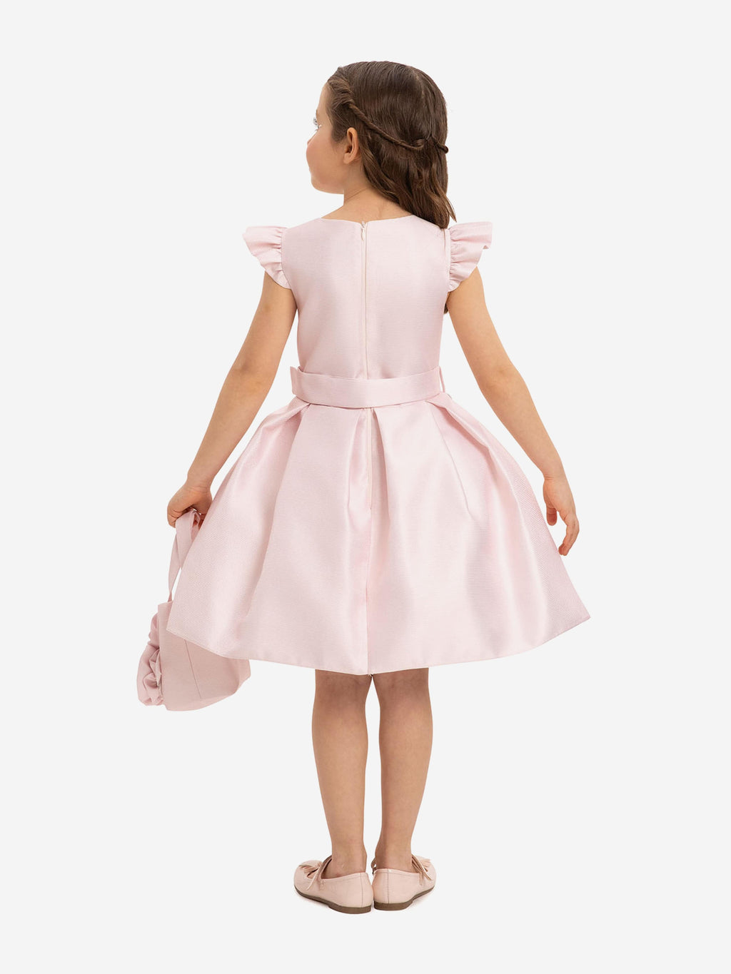 DRESS & Fleur Girls Pink Sleeveless Dress with Matching Floral Bag