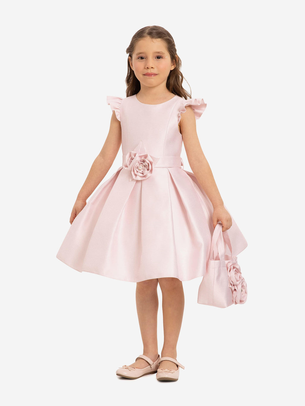 DRESS & Fleur Girls Pink Sleeveless Dress with Matching Floral Bag