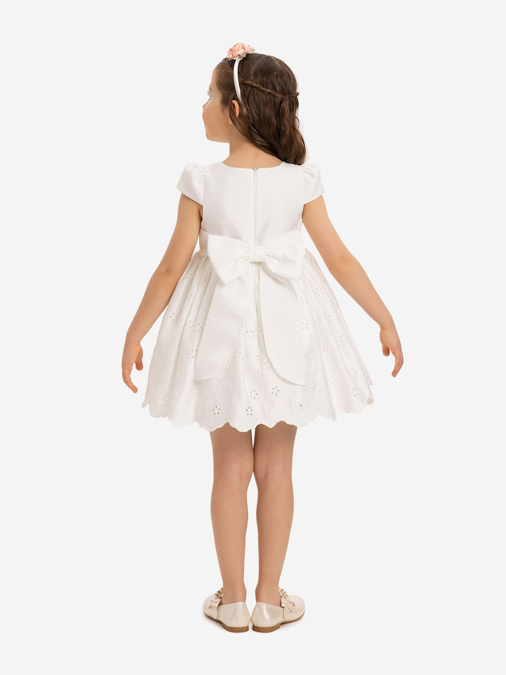 DRESS & Fleur Baby Girls Floral Embroidered Dress with Headband – White