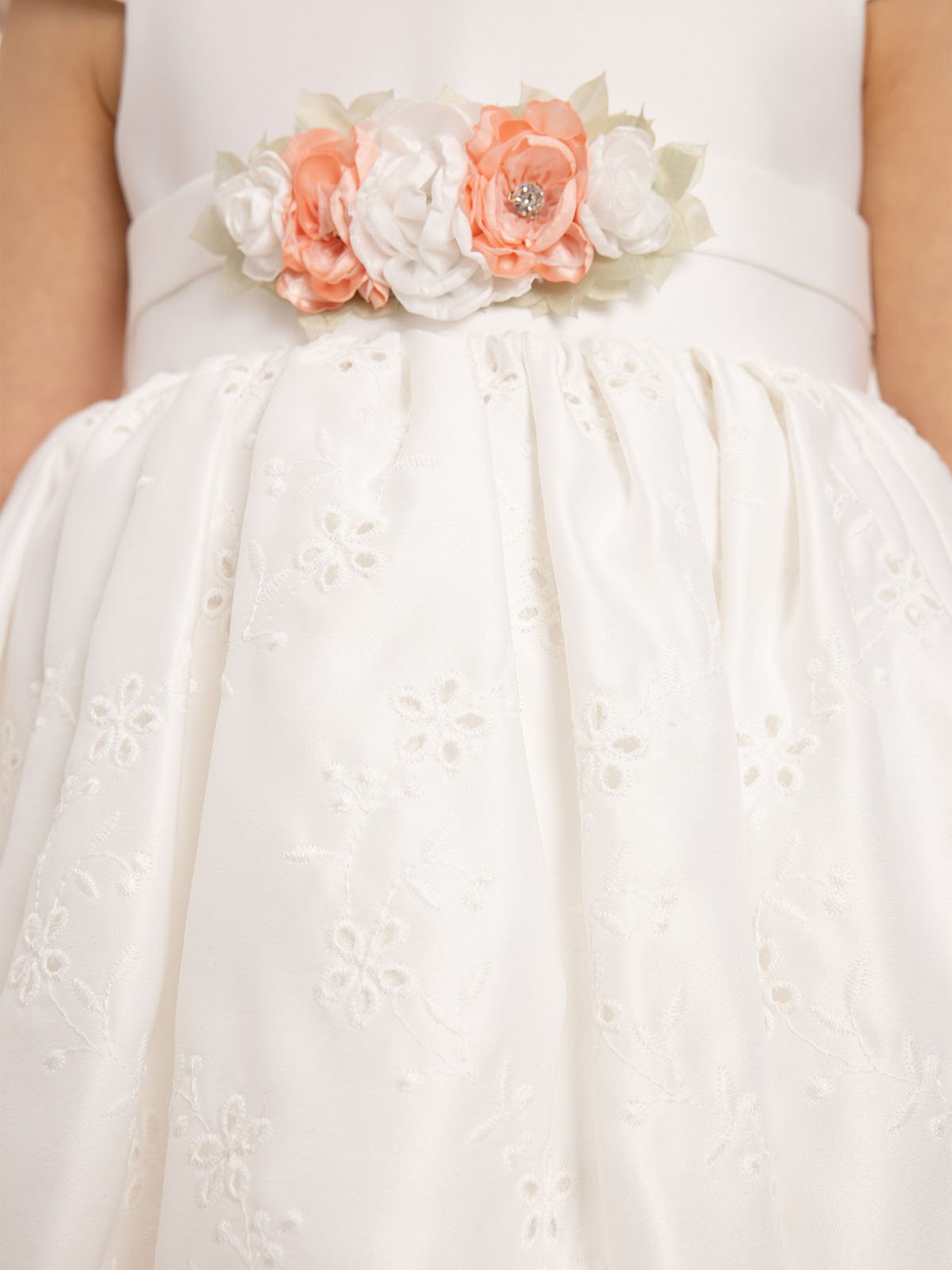 DRESS & Fleur Baby Girls Floral Embroidered Dress with Headband – White
