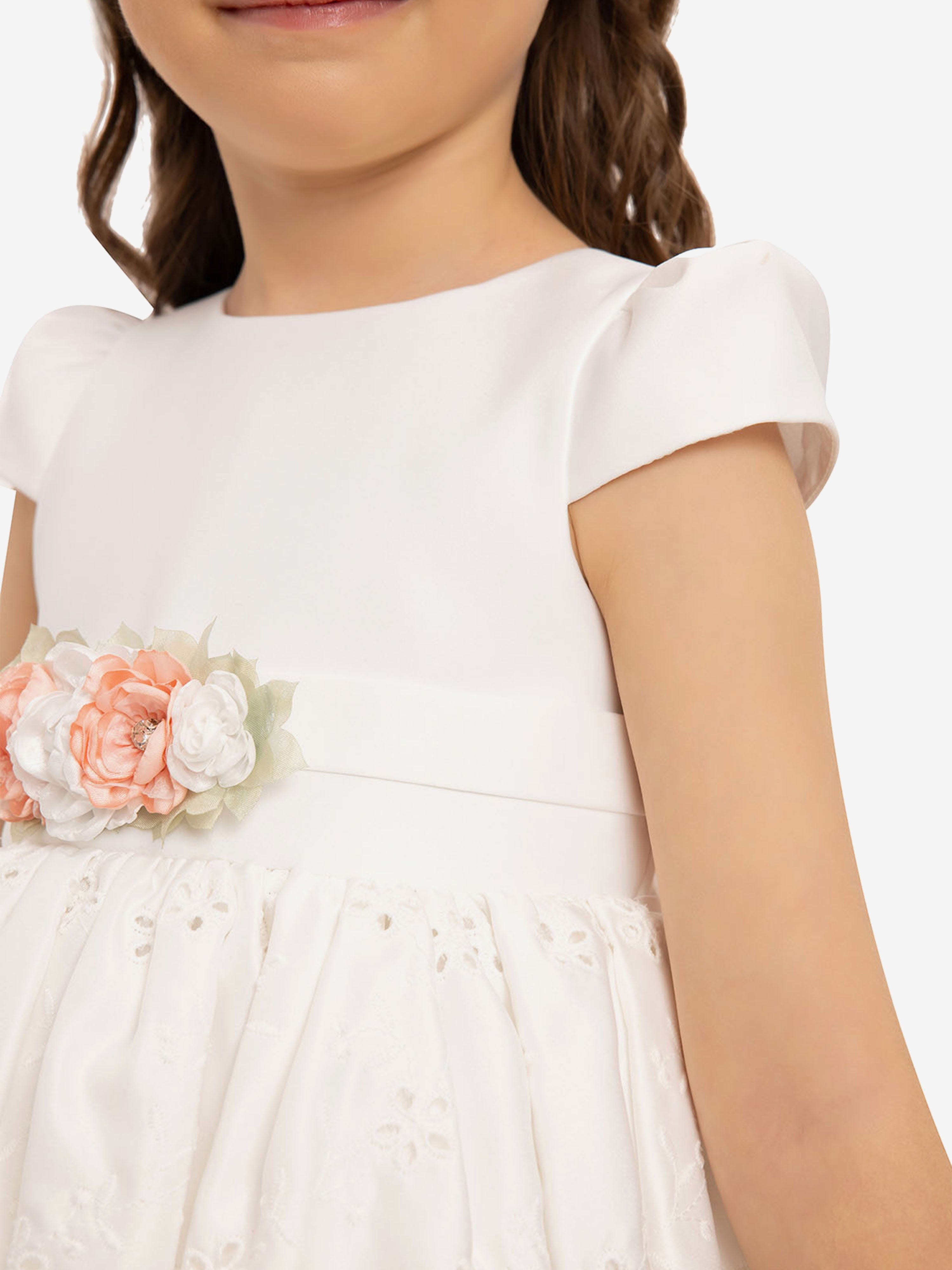 DRESS & Fleur Baby Girls Floral Embroidered Dress with Headband – White