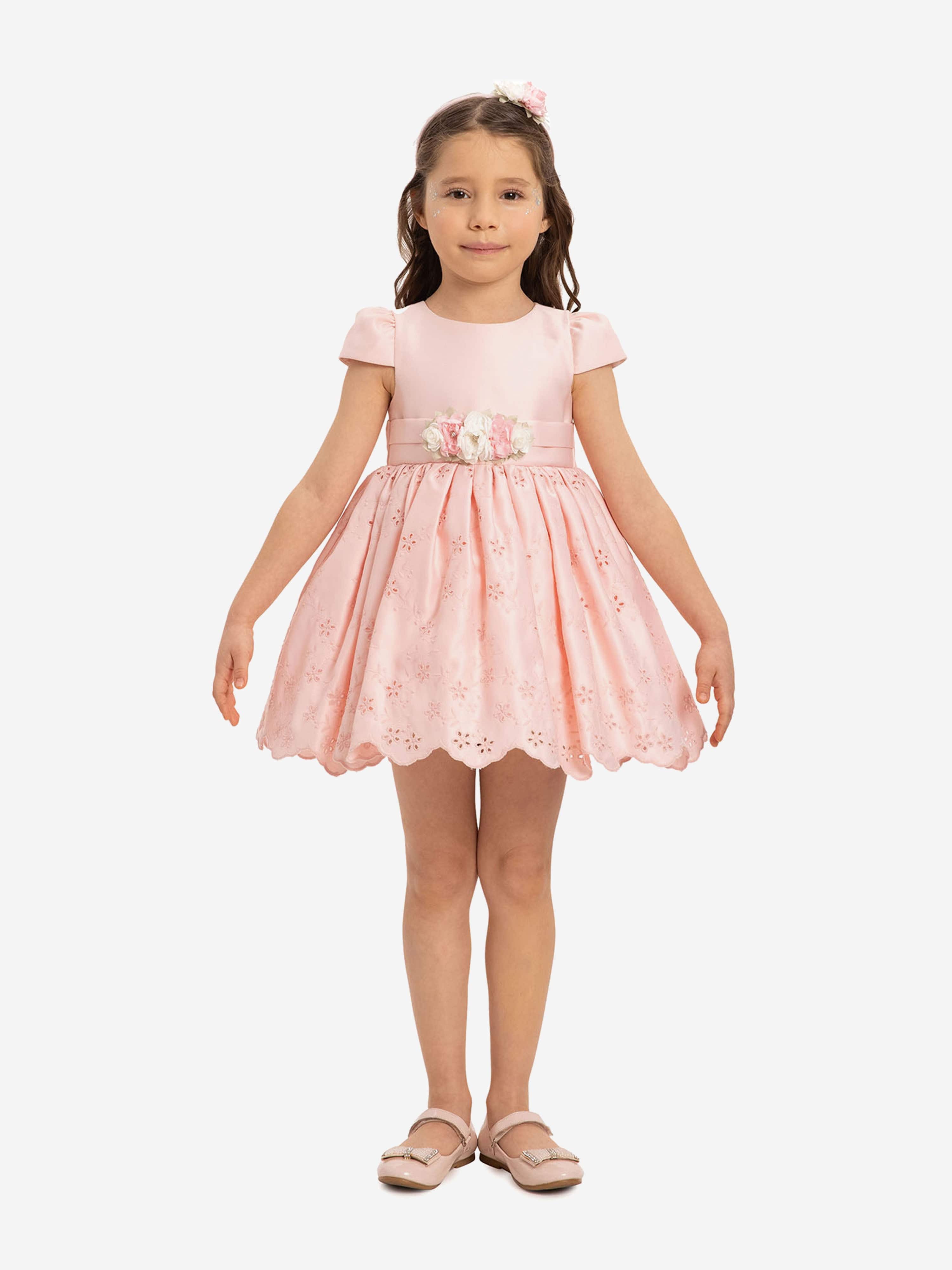 DRESS & Fleur Baby Girls Pink Floral Embroidered Dress with Headband