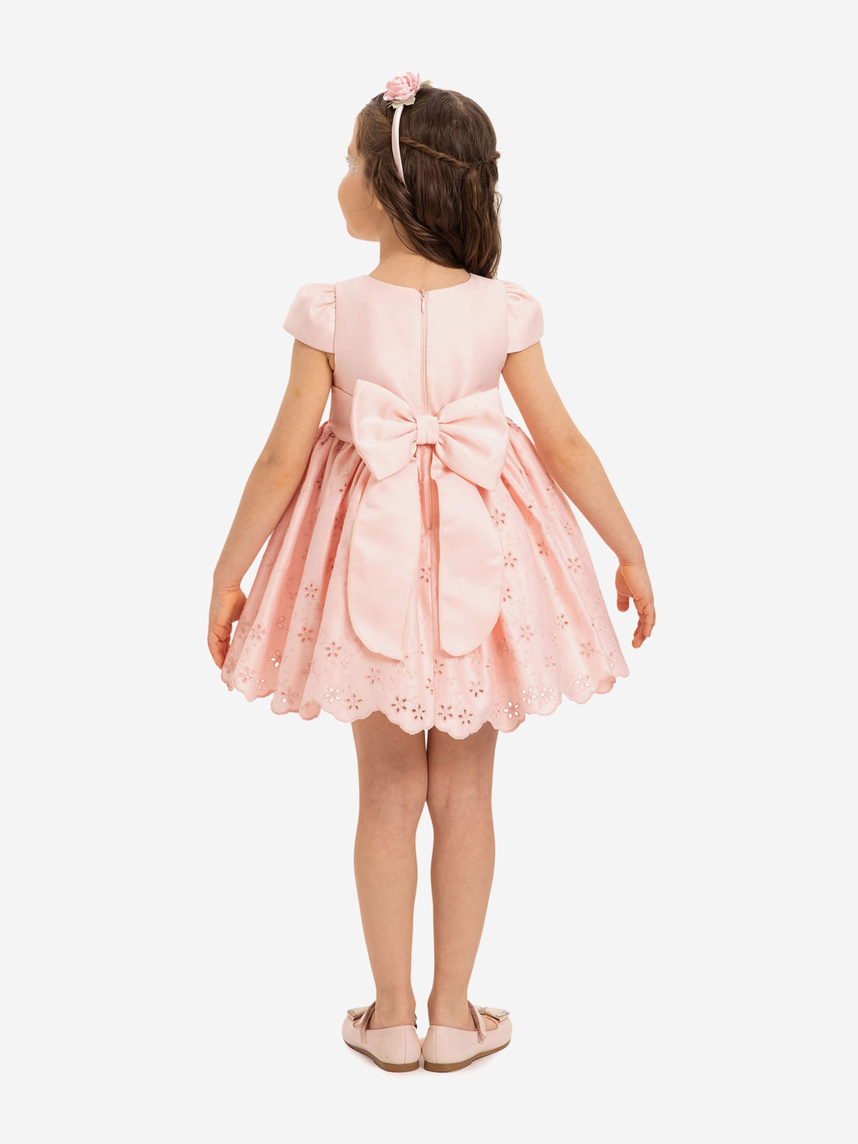 DRESS & Fleur Baby Girls Pink Floral Embroidered Dress with Headband