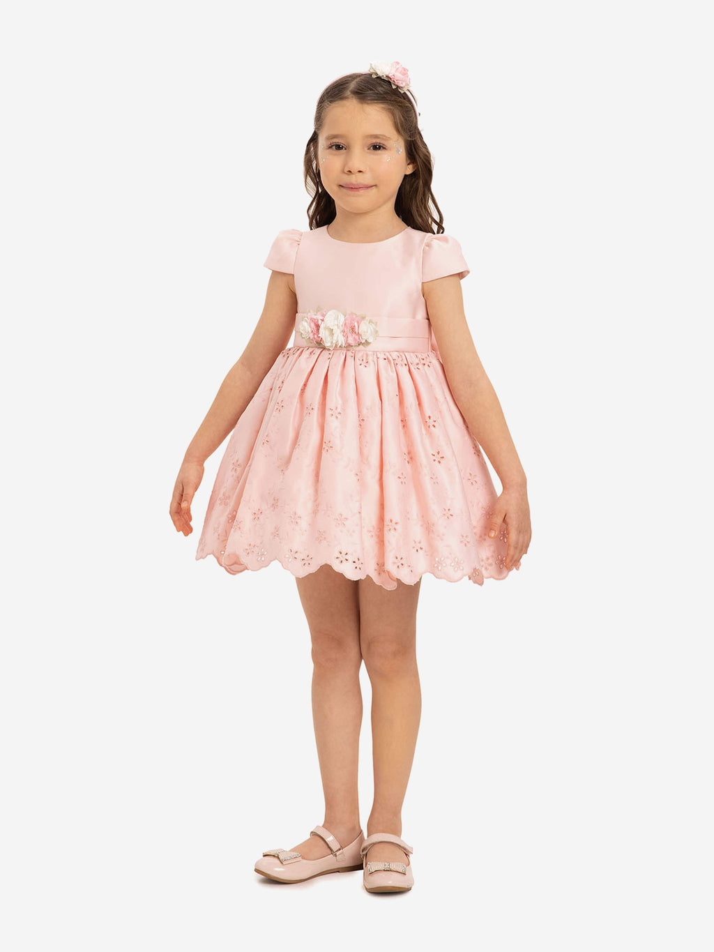 DRESS & Fleur Baby Girls Pink Floral Embroidered Dress with Headband