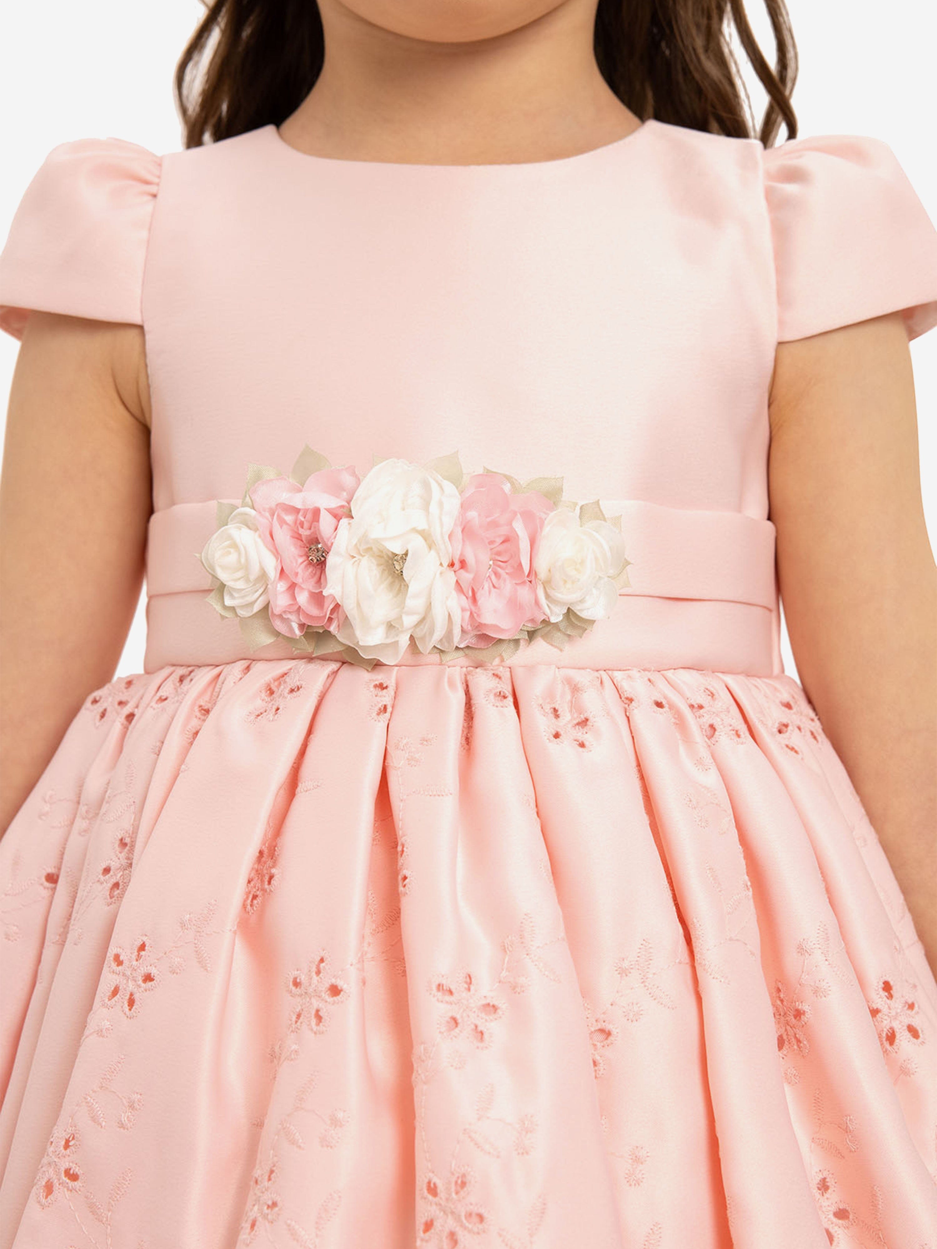 DRESS & Fleur Baby Girls Pink Floral Embroidered Dress with Headband