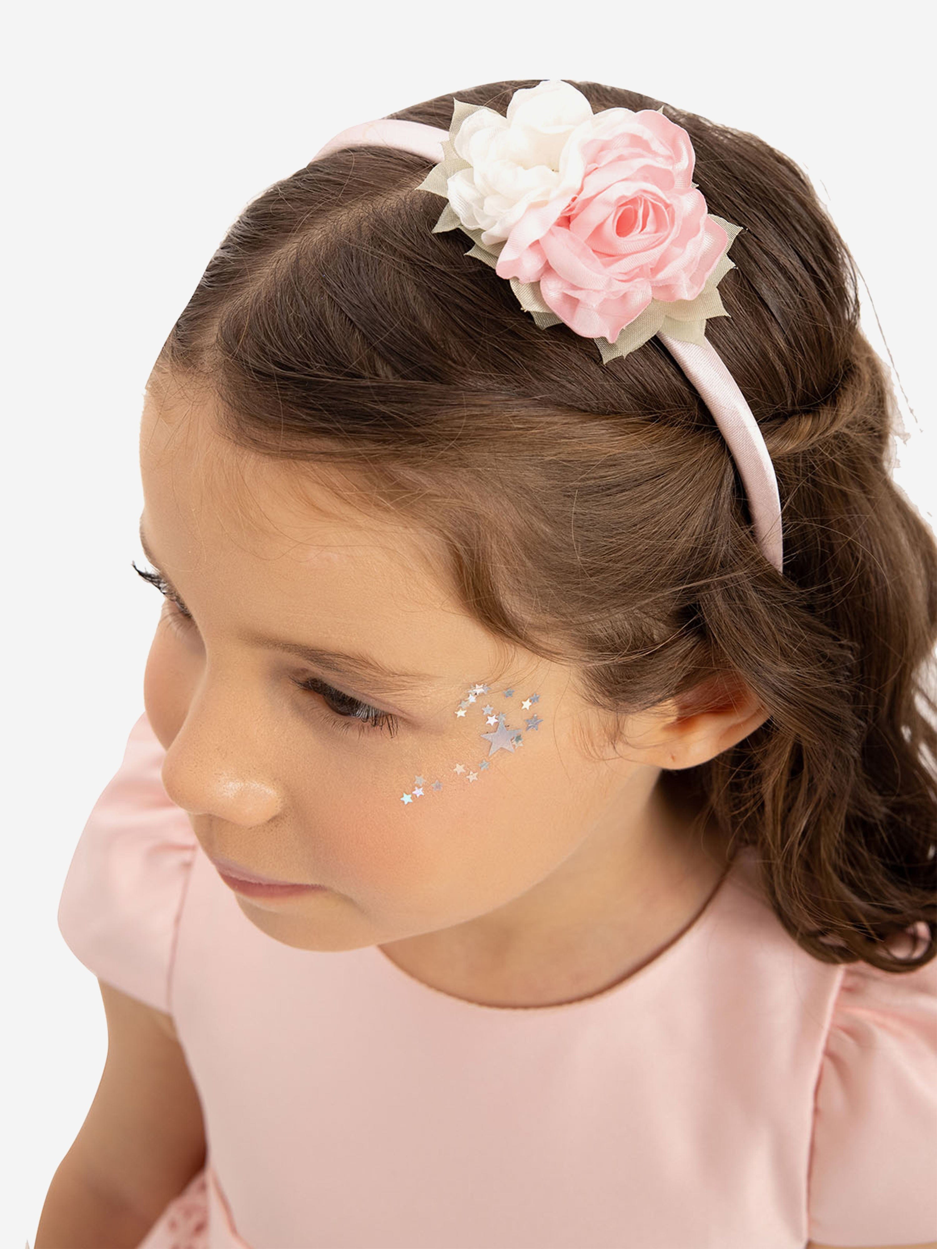 DRESS & Fleur Baby Girls Pink Floral Embroidered Dress with Headband