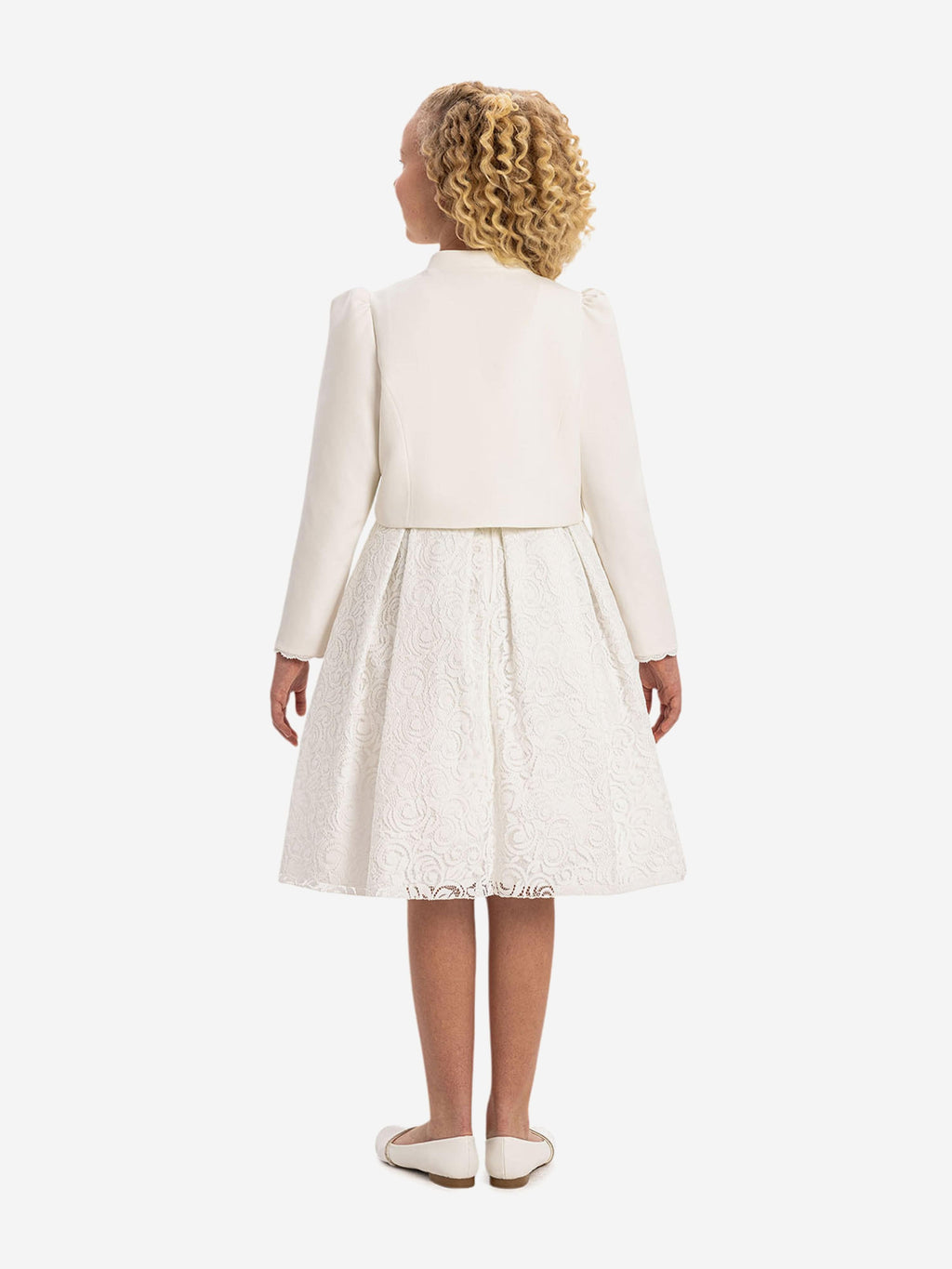DRESS & Fleur Girls Lace Dress and Bolero Set in White | V-Back