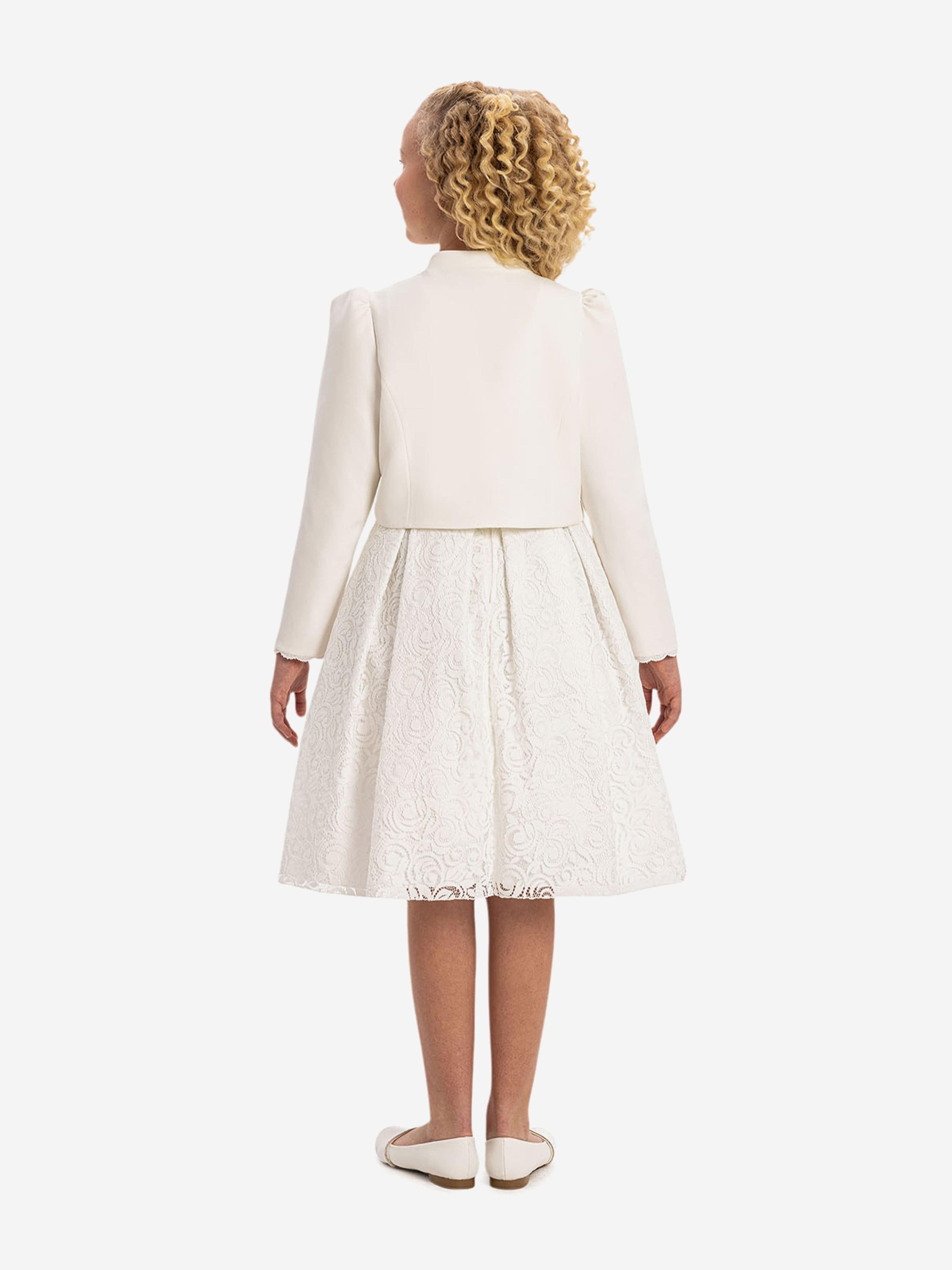 DRESS & Fleur Girls Lace Dress and Bolero Set in White | V-Back