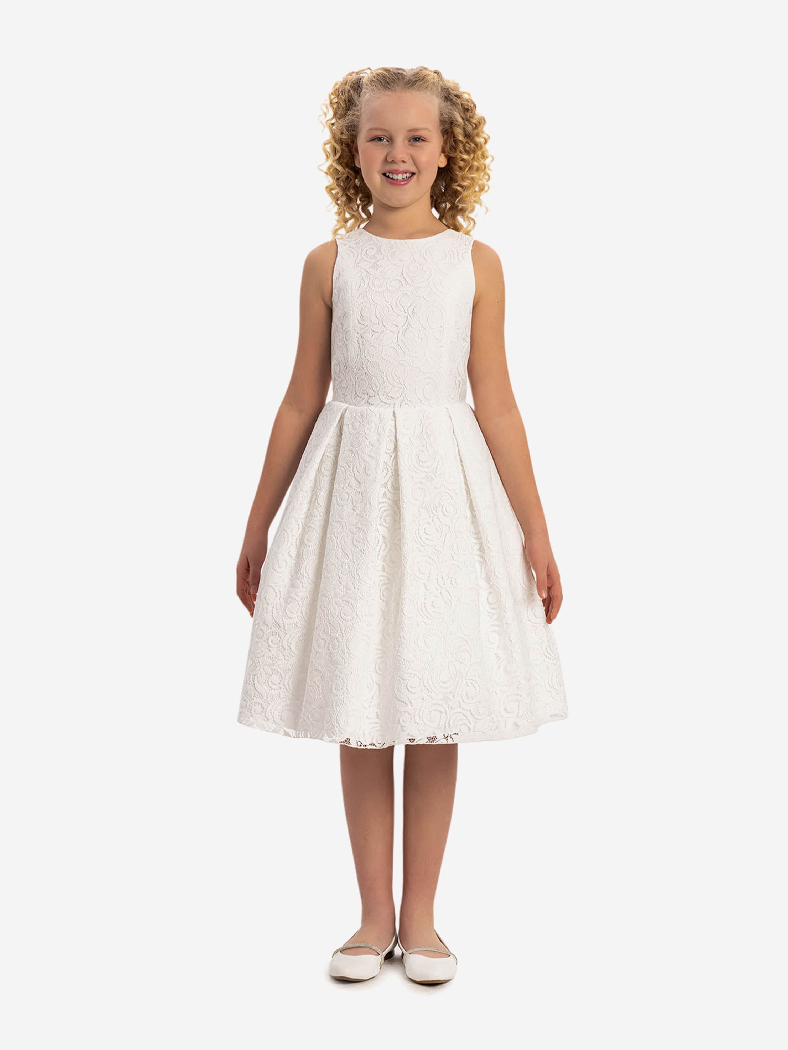 DRESS & Fleur Girls Lace Dress and Bolero Set in White | V-Back