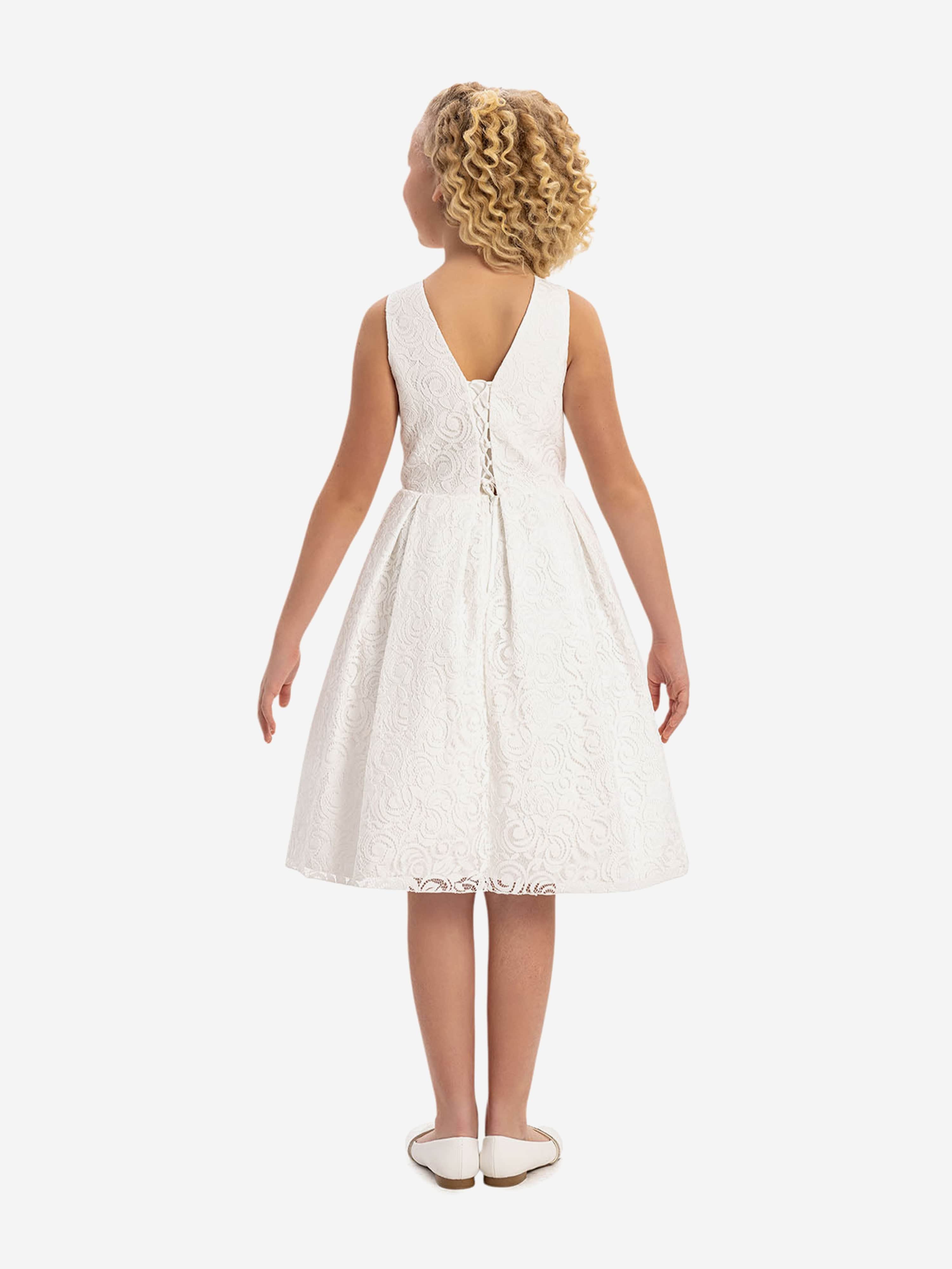 DRESS & Fleur Girls Lace Dress and Bolero Set in White | V-Back