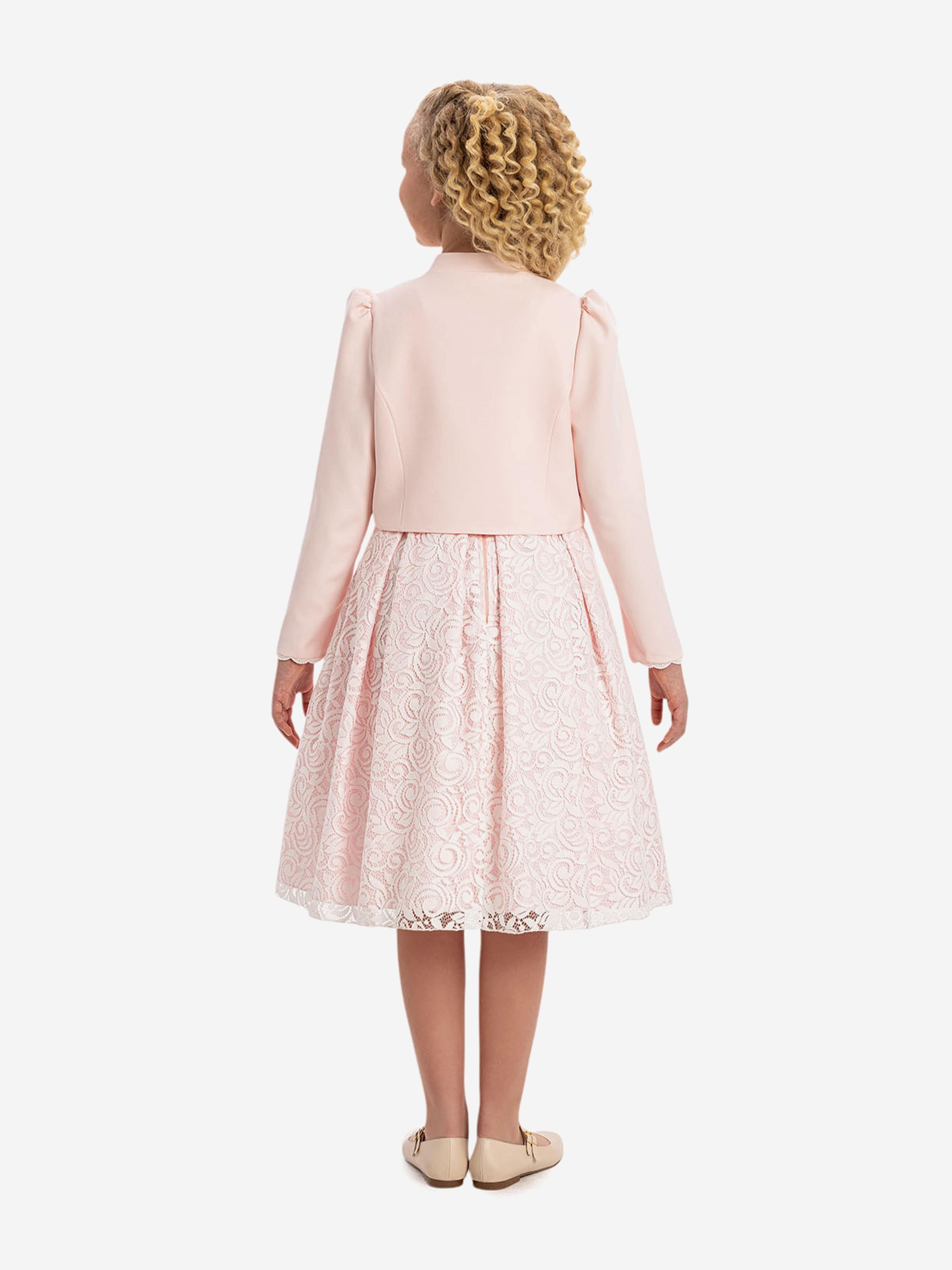 DRESS & Fleur Girls Lace Dress and Bolero Set in Pink | V-Back