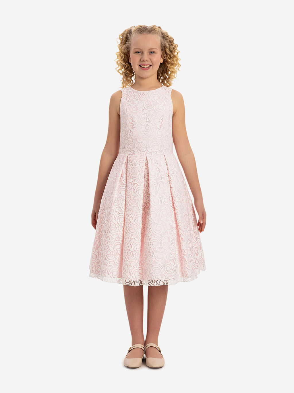 DRESS & Fleur Girls Lace Dress and Bolero Set in Pink | V-Back