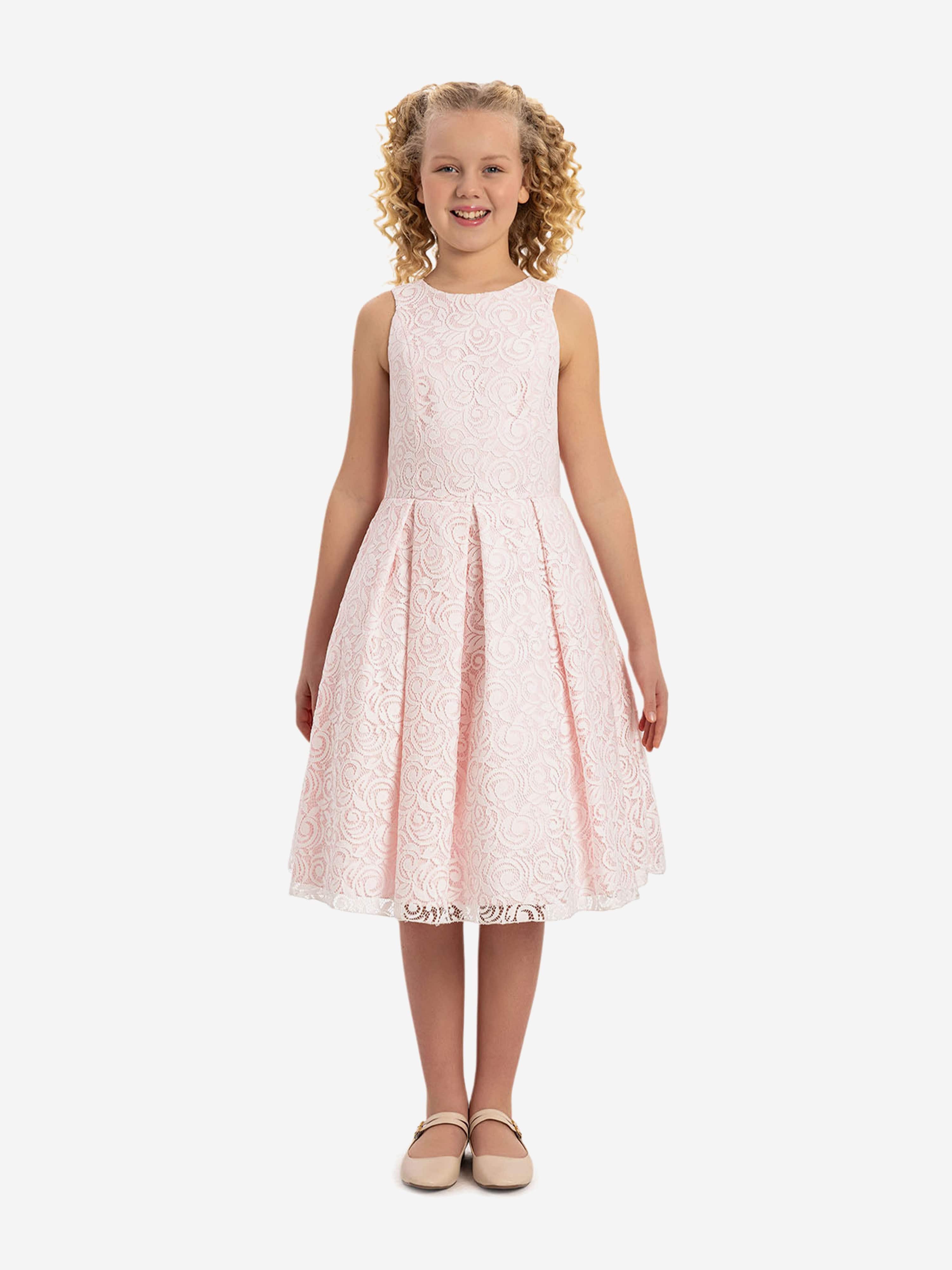 DRESS & Fleur Girls Lace Dress and Bolero Set in Pink | V-Back