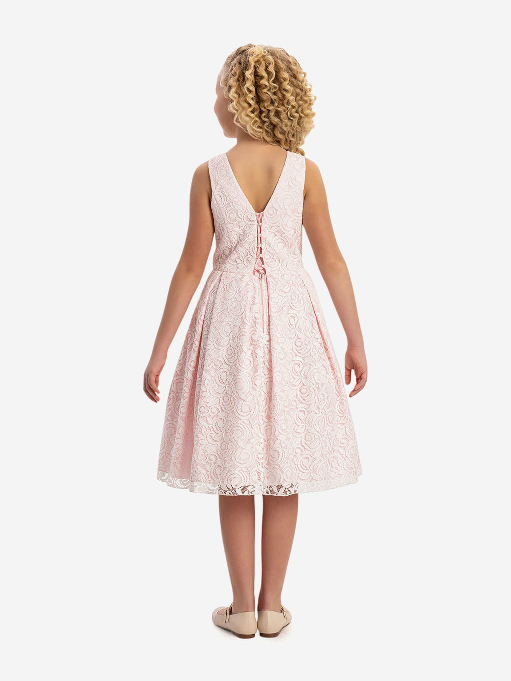DRESS & Fleur Girls Lace Dress and Bolero Set in Pink | V-Back