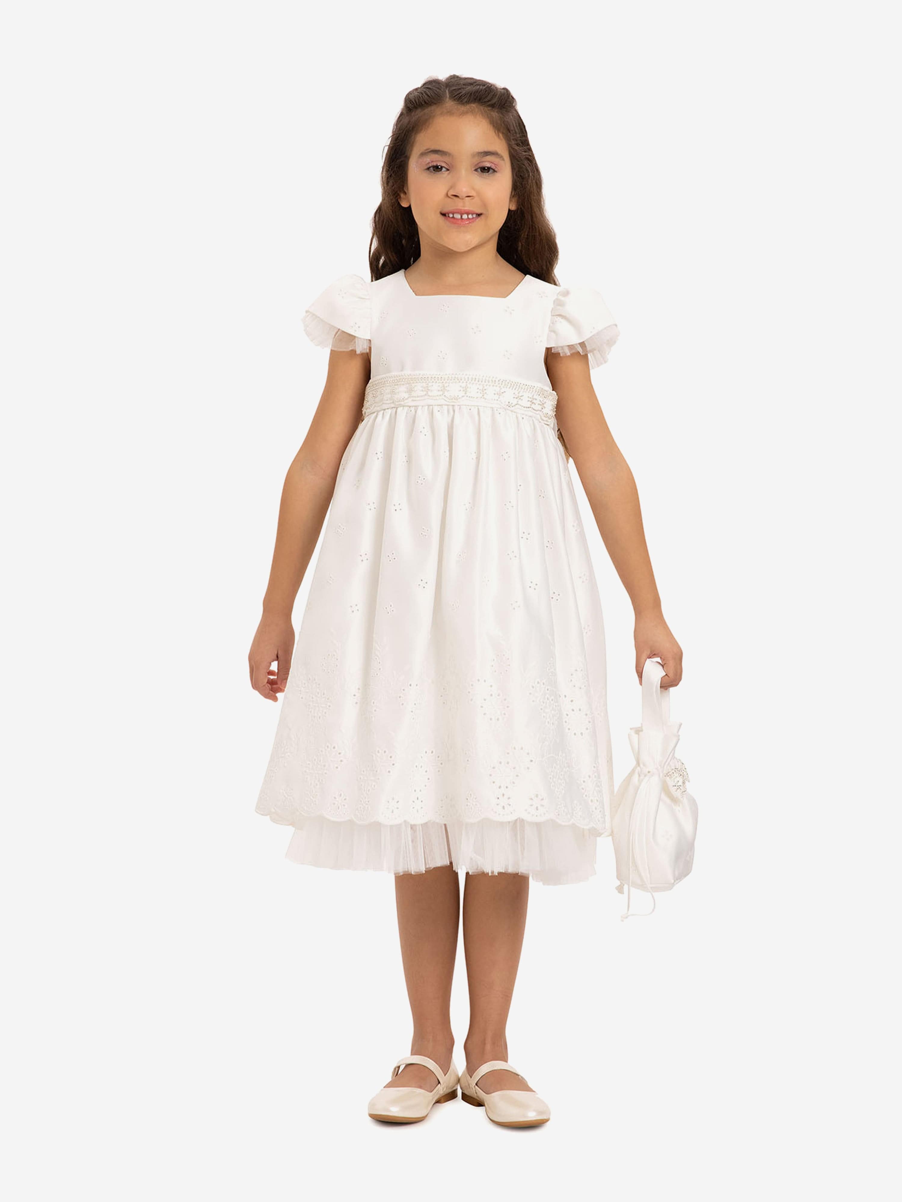 DRESS & Fleur Girls White Embroidered Tulle Dress and Bag Set