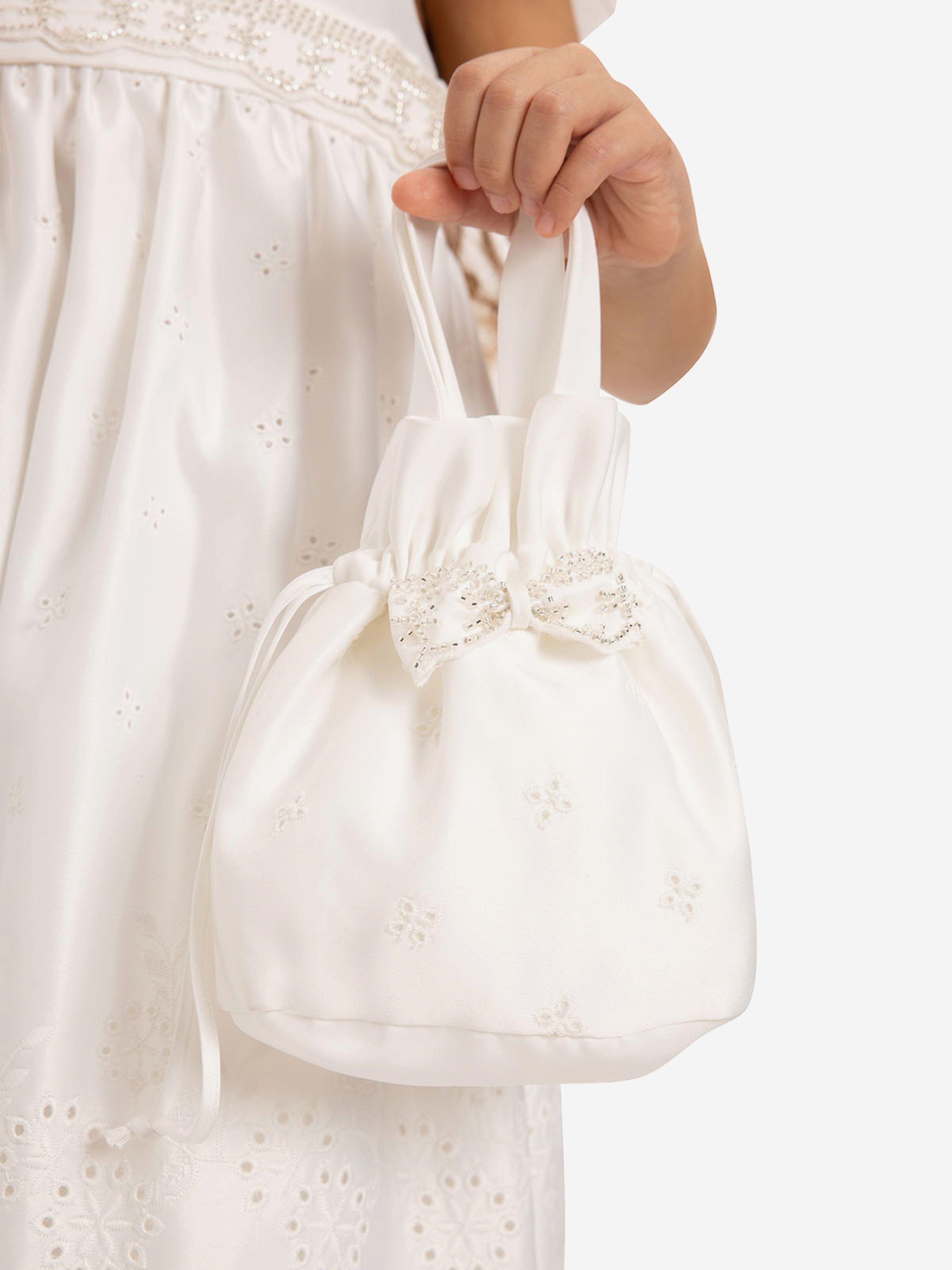 DRESS & Fleur Girls White Embroidered Tulle Dress and Bag Set