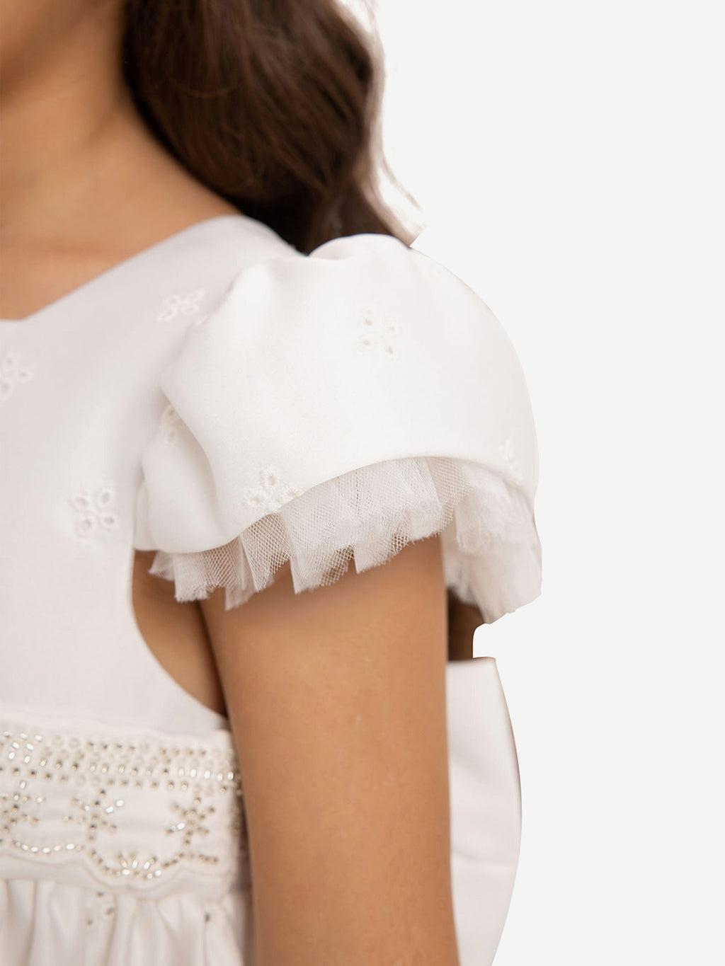 DRESS & Fleur Girls White Embroidered Tulle Dress and Bag Set