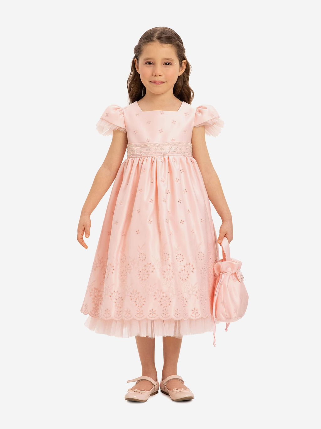 DRESS & Fleur Girls Pink Tulle Dress and Bag Set with Embroidered Detail