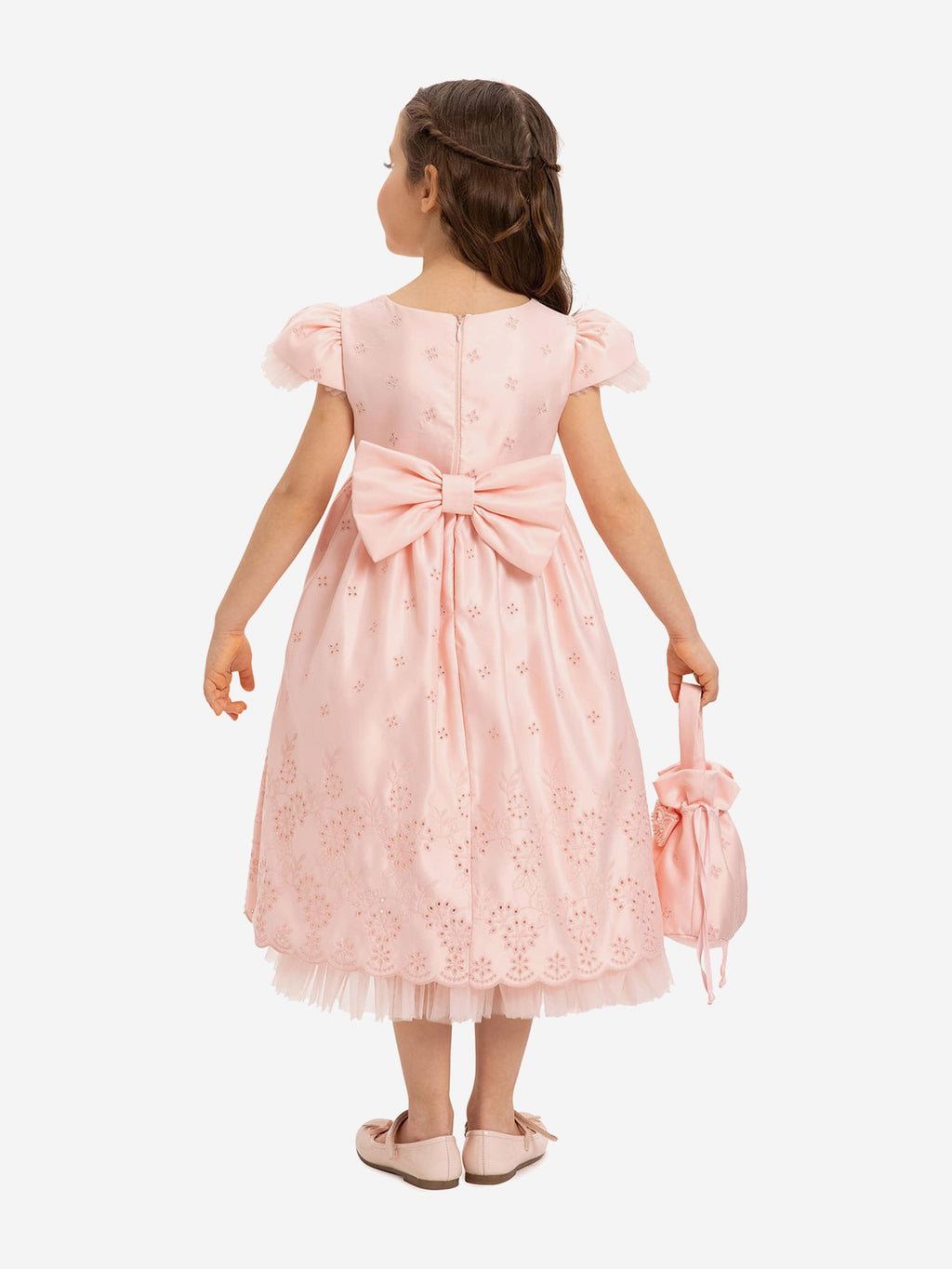 DRESS & Fleur Girls Pink Tulle Dress and Bag Set with Embroidered Detail