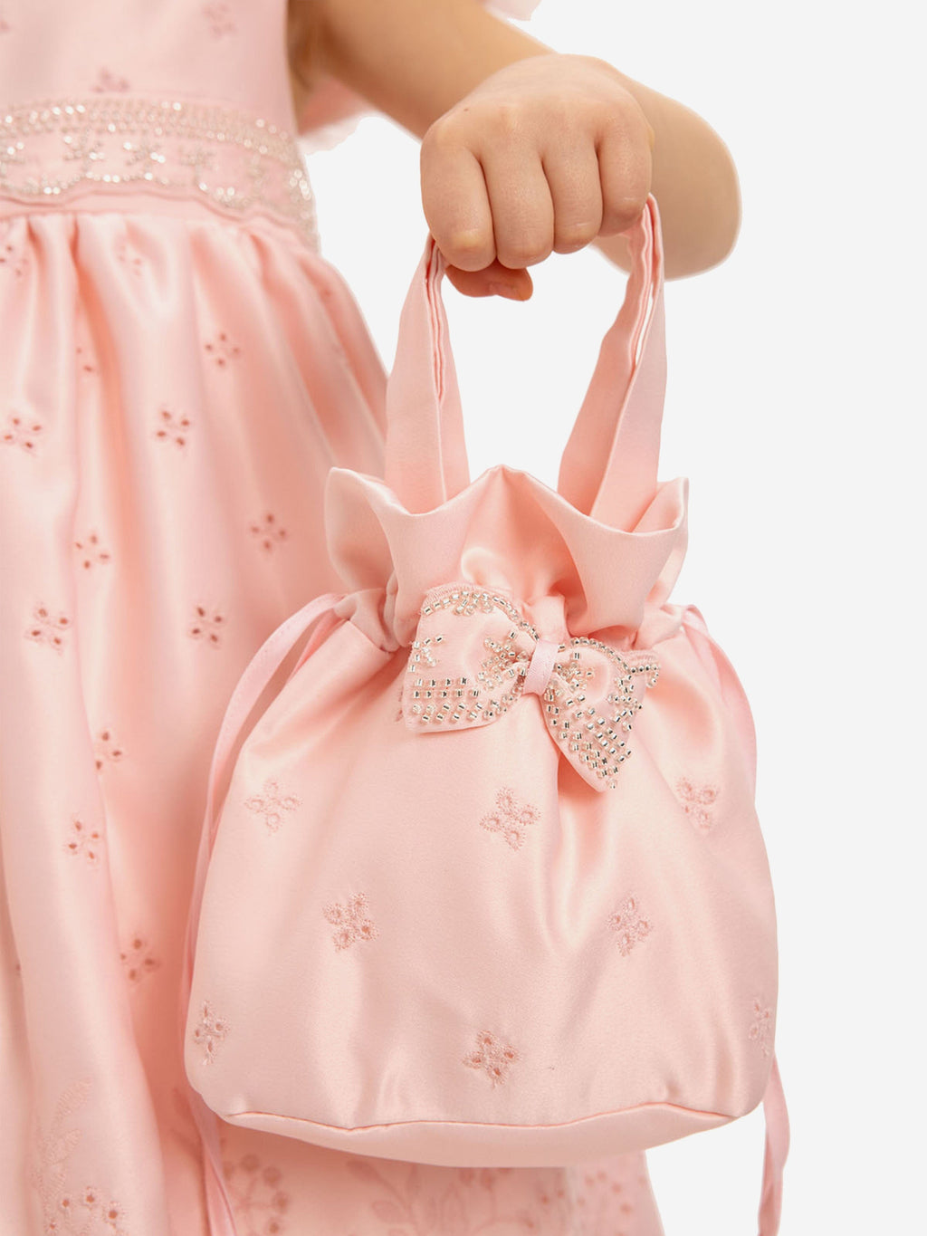 DRESS & Fleur Girls Pink Tulle Dress and Bag Set with Embroidered Detail